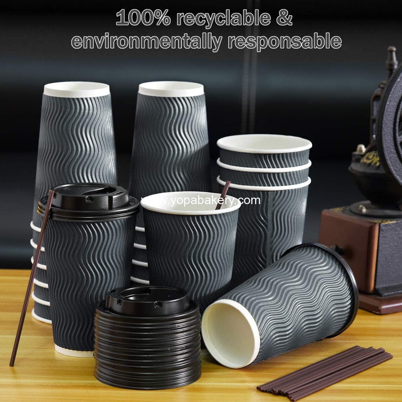Wholesale Disposable Coffee Cups with Lids and Straws - 16 oz (90 Set) Hot Paper Coffee Cups for Espresso, Tea, and Cold Drinks - Insulated Ripple Cups Protect Fingers from Heat Factory