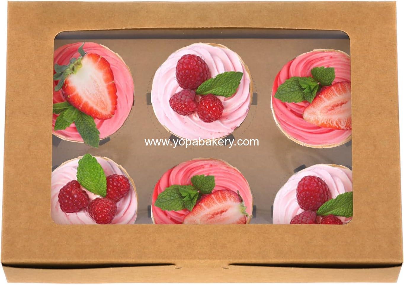 Wholesale Kraft Cupcake Box 50 Pack with Window and Insert Holds 6 Standard Cupcakes, Food Grade Carrier for Pastries, Cookies, Small Cakes, Desserts - OEM Factory