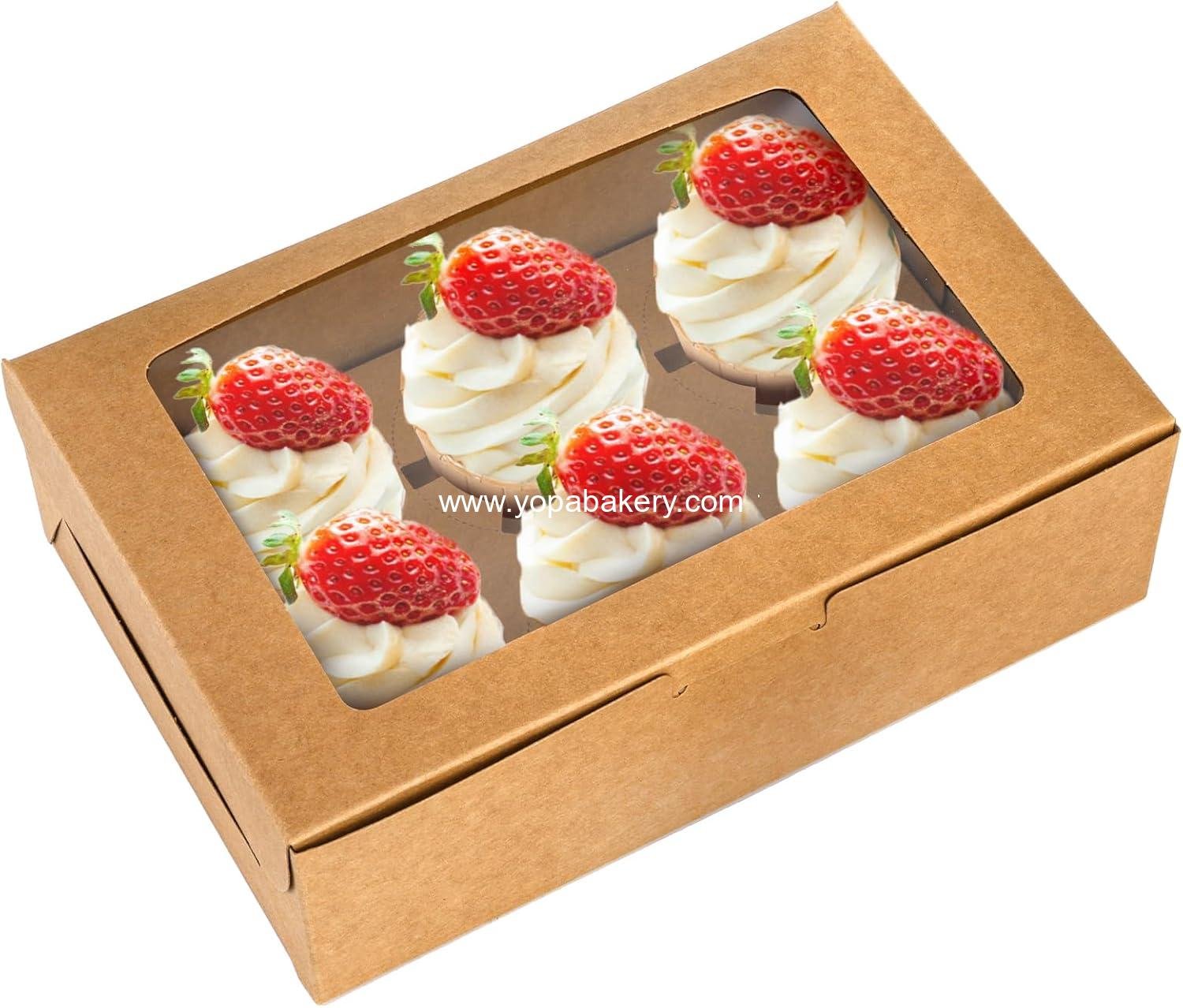 Wholesale Kraft Cupcake Box 50 Pack with Window and Insert Holds 6 Standard Cupcakes, Food Grade Carrier for Pastries, Cookies, Small Cakes, Desserts - OEM Factory
