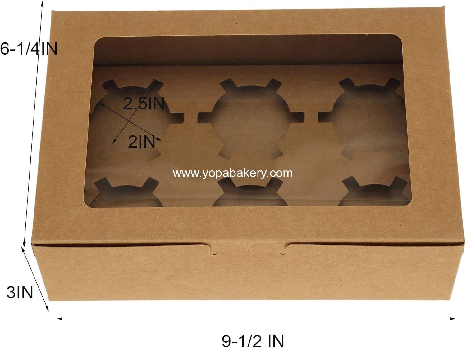 Wholesale Kraft Cupcake Box 50 Pack with Window and Insert Holds 6 Standard Cupcakes, Food Grade Carrier for Pastries, Cookies, Small Cakes, Desserts - OEM Factory