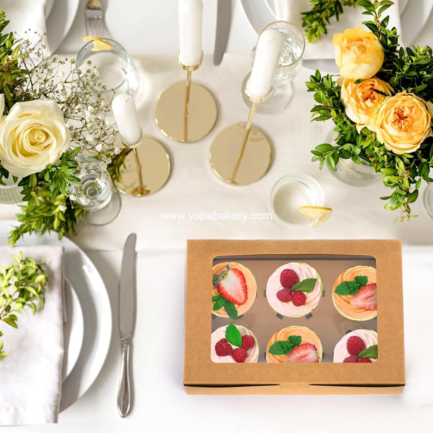 Wholesale Kraft Cupcake Box 50 Pack with Window and Insert Holds 6 Standard Cupcakes, Food Grade Carrier for Pastries, Cookies, Small Cakes, Desserts - OEM Factory