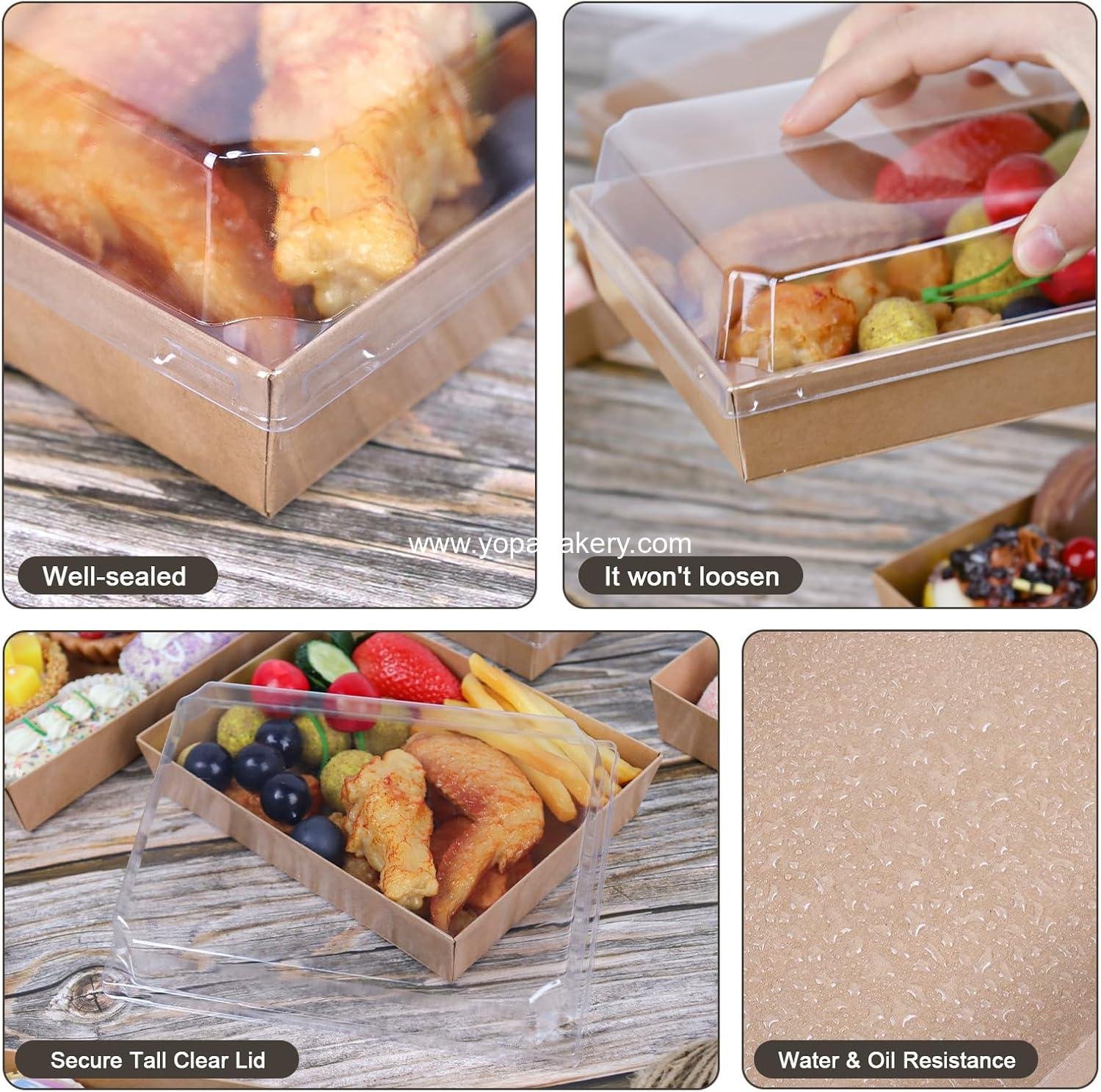 Wholesale 7x5 Charcuterie Boxes with Clear Lids, 50 Pack Disposable Take Out Food Containers, Large Paper Bakery Boxes for Strawberries, Cookies, Cupcakes (Brown) Factory