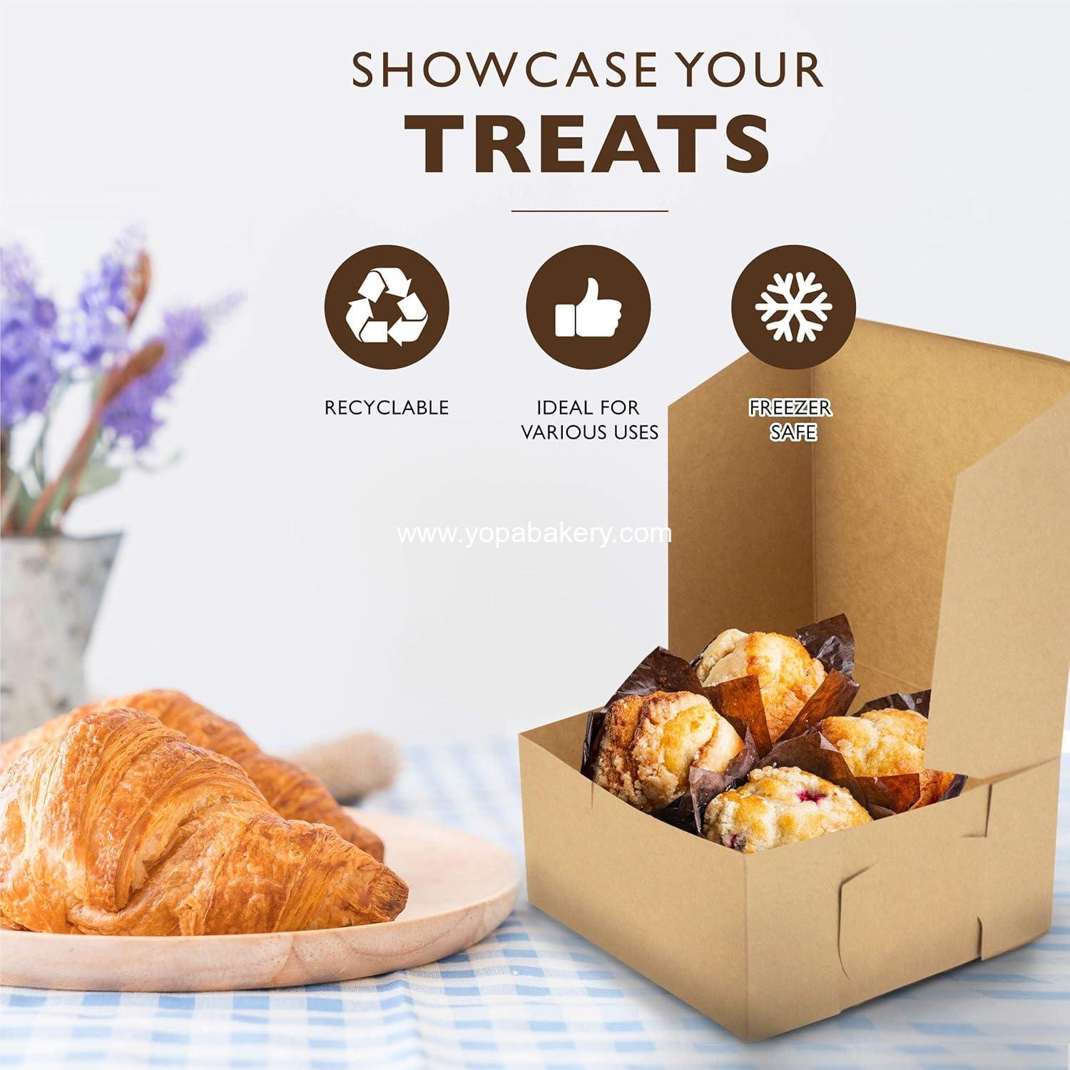 Wholesale 25 Pack Kraft Bakery Boxes 6 x 6 x 3 Inches Brown Pastry Boxes Cardboard Treat Boxes for Cupcakes Chocolates Donuts Macarons Factory