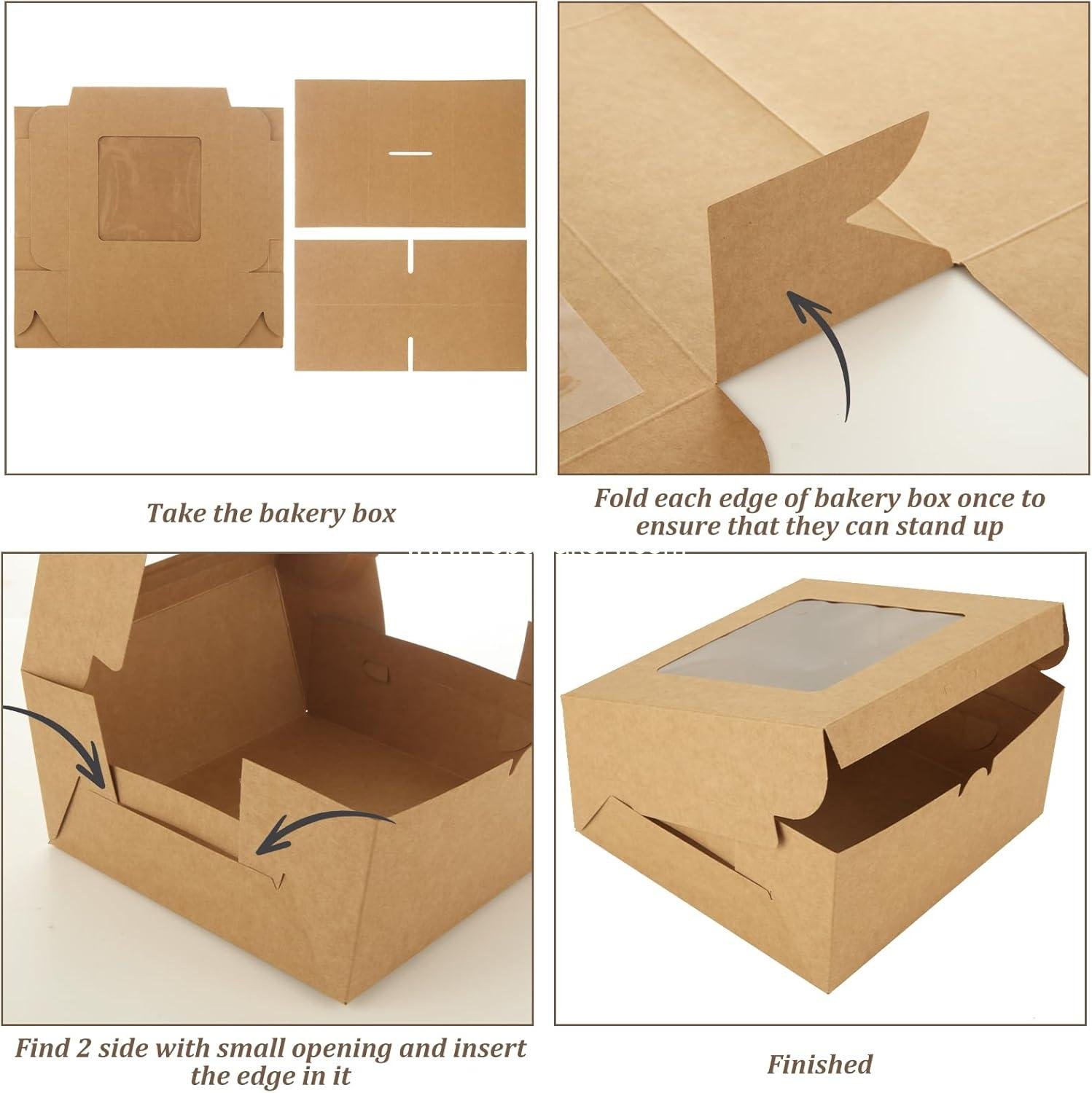 Wholesale 50 Pcs Muffin Boxes 4 Count, 6 x 6 x 3 Inch Bakery Boxes with Window, Brown Cupcake Containers for Cookies, Pastries, Cakes, Dessert Treats, Factory