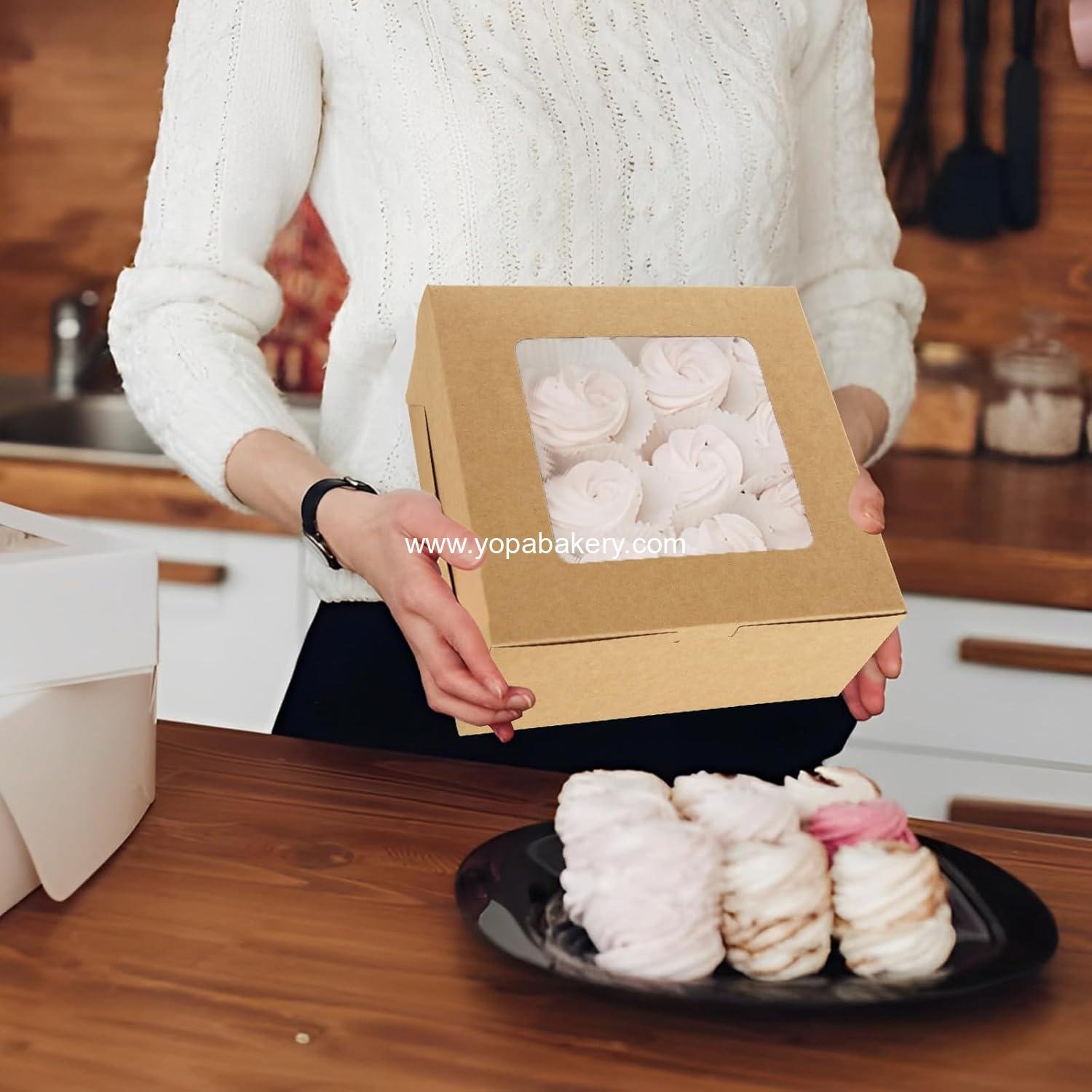 Wholesale 50 Pcs Muffin Boxes 4 Count, 6 x 6 x 3 Inch Bakery Boxes with Window, Brown Cupcake Containers for Cookies, Pastries, Cakes, Dessert Treats, Factory