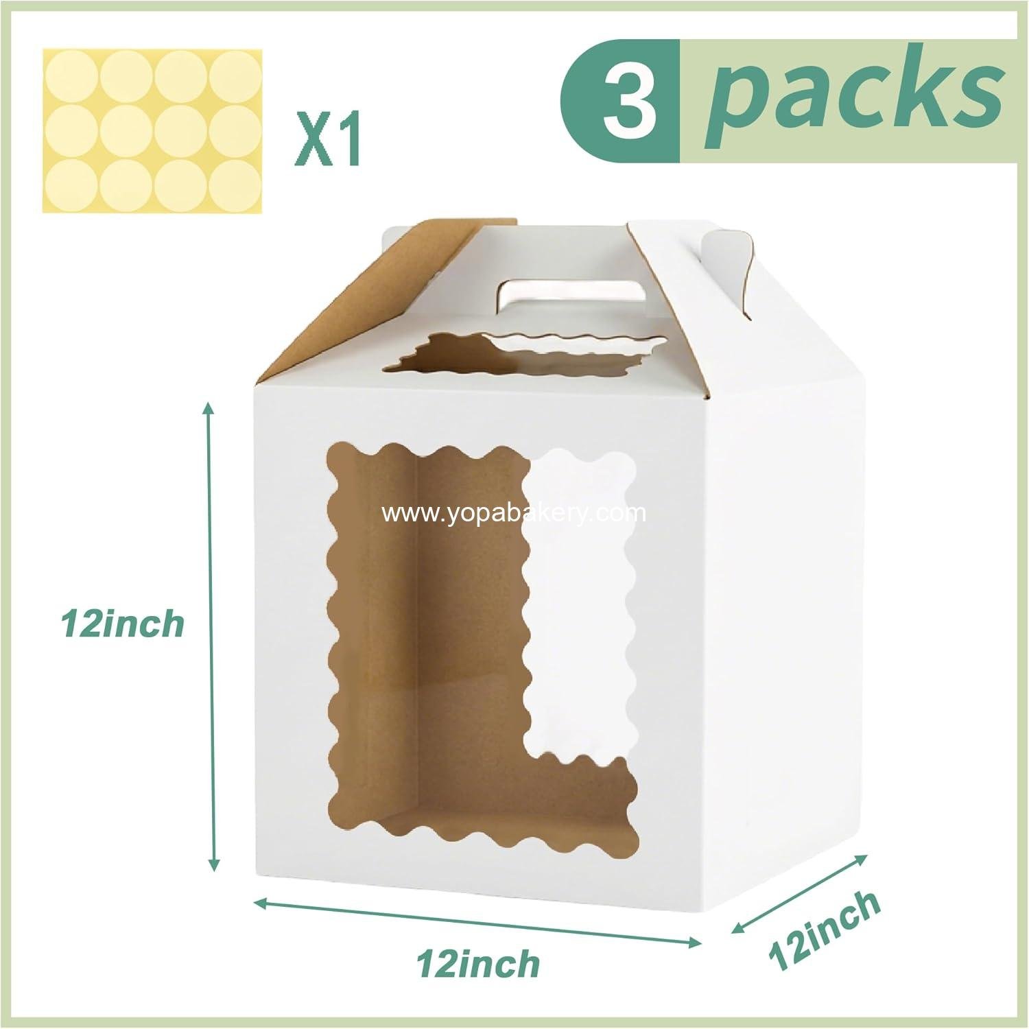 Wholesale 3 Pack Tall Cake Boxes 12x12x12 Inch with Windows, 10in 12in Large Tiered Cake Carrier, Disposable Baking Carrier with Handle for Wedding and Birthday, Factory