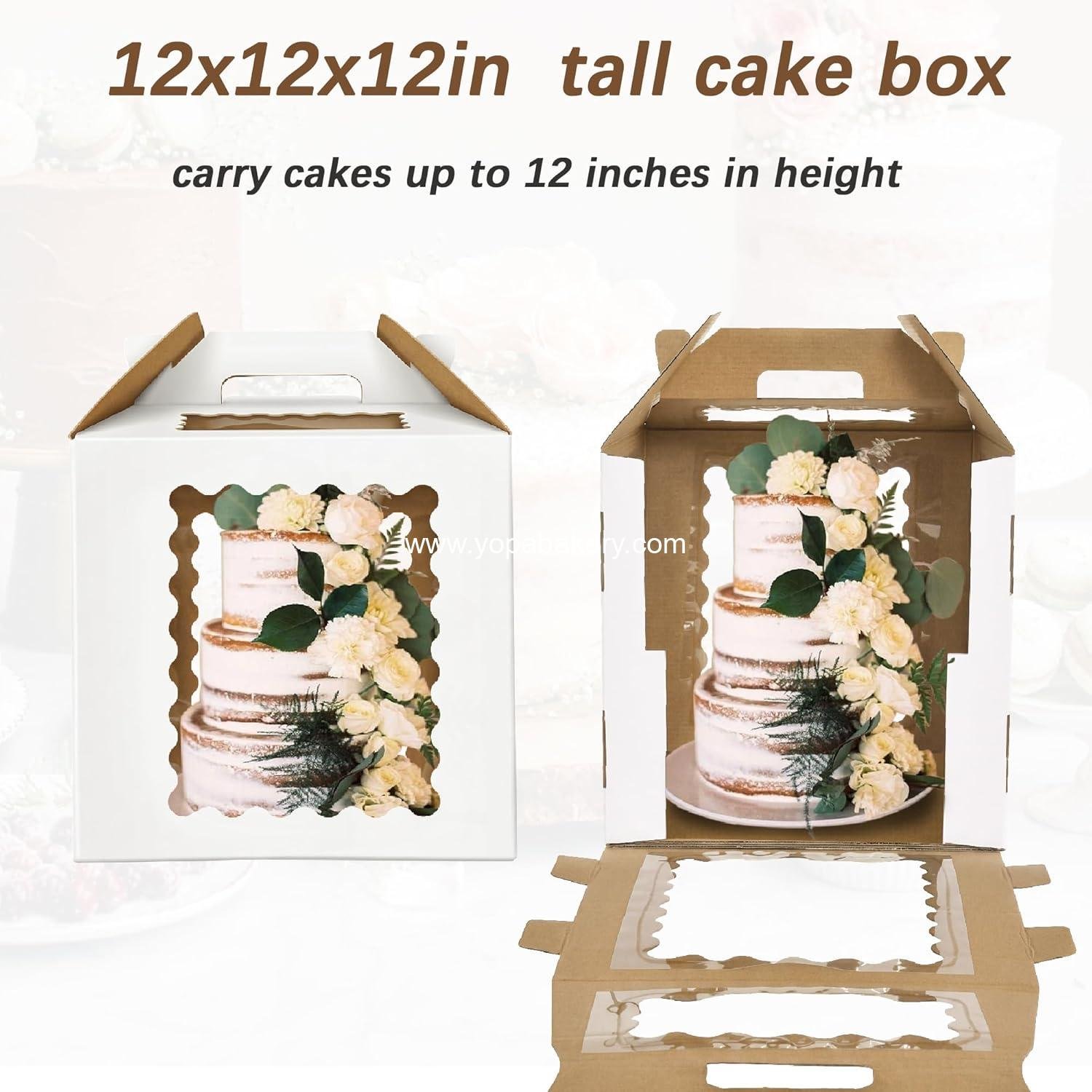 Wholesale 3 Pack Tall Cake Boxes 12x12x12 Inch with Windows, 10in 12in Large Tiered Cake Carrier, Disposable Baking Carrier with Handle for Wedding and Birthday, Factory