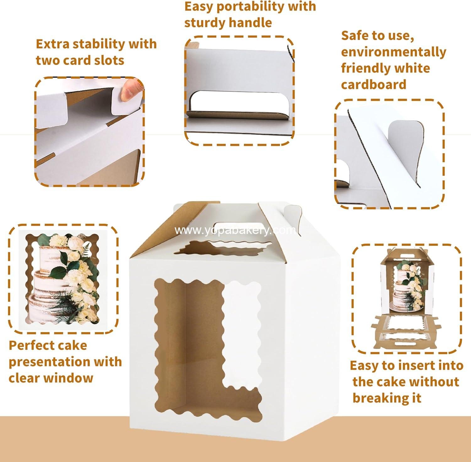 Wholesale 3 Pack Tall Cake Boxes 12x12x12 Inch with Windows, 10in 12in Large Tiered Cake Carrier, Disposable Baking Carrier with Handle for Wedding and Birthday, Factory