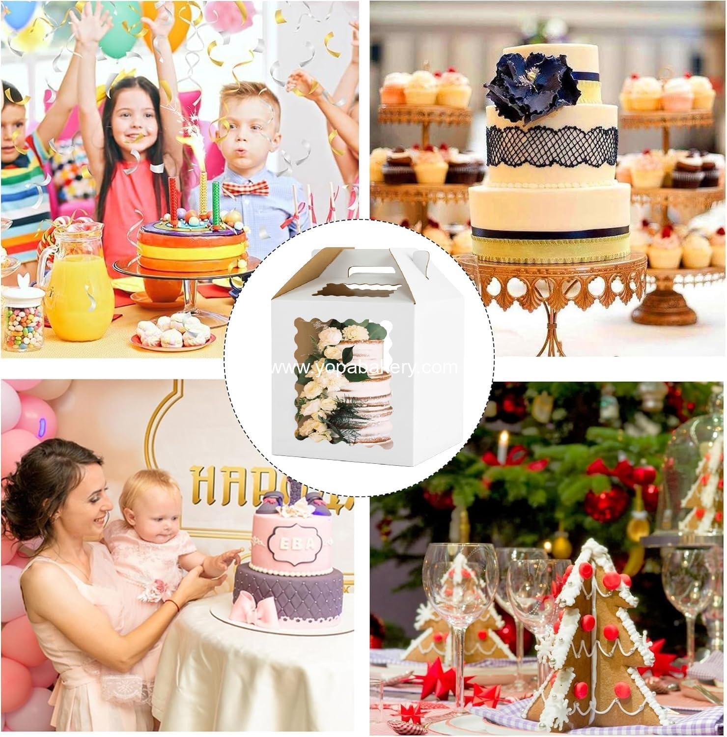 Wholesale 3 Pack Tall Cake Boxes 12x12x12 Inch with Windows, 10in 12in Large Tiered Cake Carrier, Disposable Baking Carrier with Handle for Wedding and Birthday, Factory