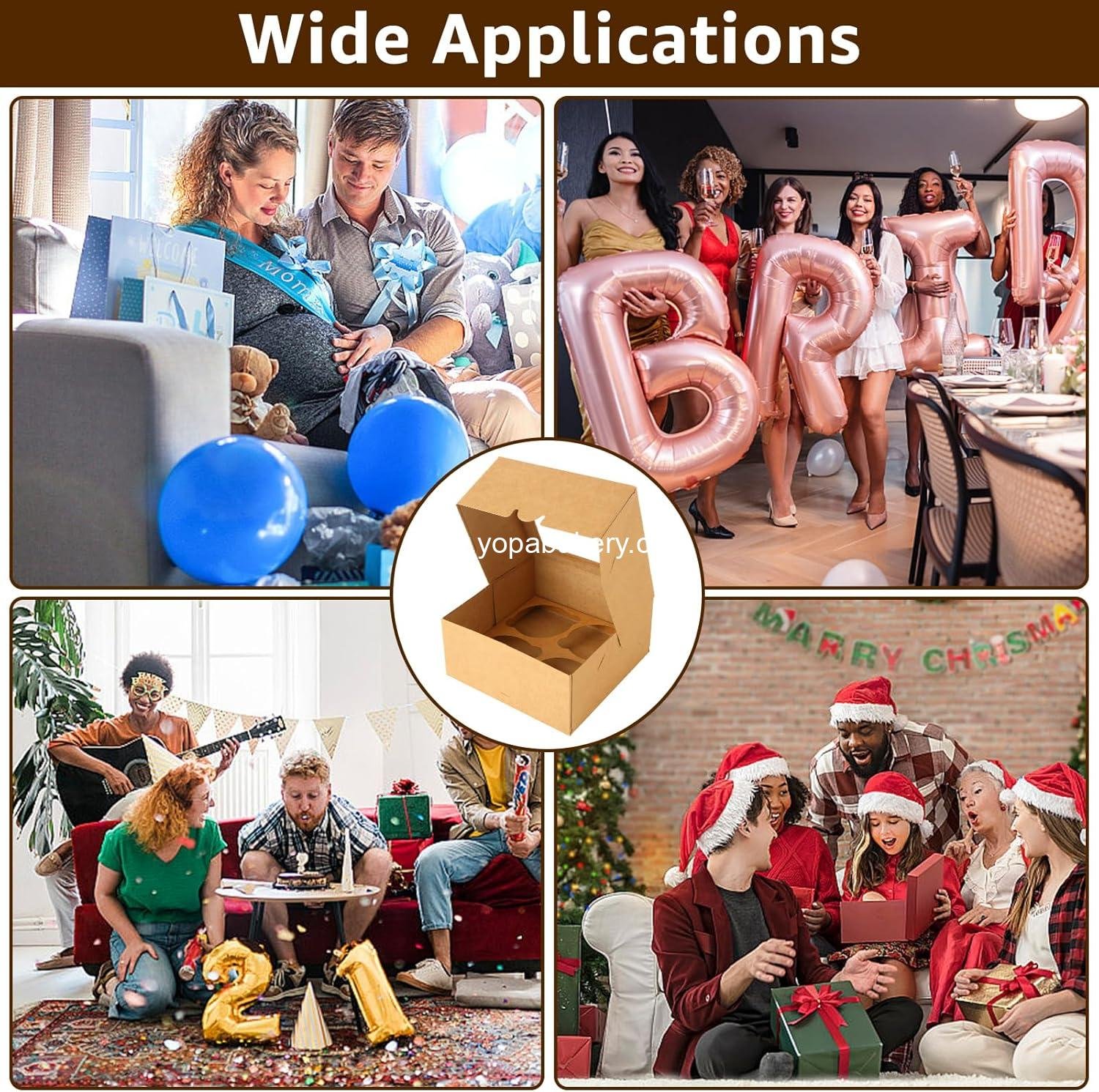 Wholesale 40 Pack Muffin Boxes, 4-Count, 6 x 6 x 3 Inch Cupcake Boxes, Fold-Free Brown Jumbo Muffin Containers with Window for Cookie, Pastry, Cake, and Dessert Packaging - Factory