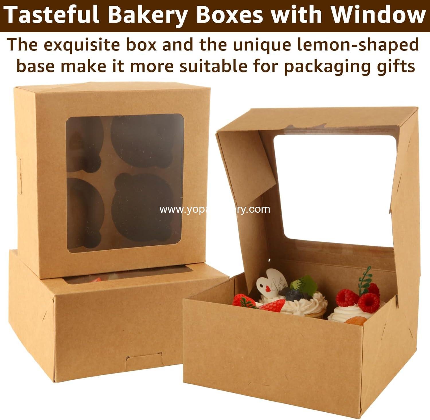 Wholesale 40 Pack Muffin Boxes, 4-Count, 6 x 6 x 3 Inch Cupcake Boxes, Fold-Free Brown Jumbo Muffin Containers with Window for Cookie, Pastry, Cake, and Dessert Packaging - Factory