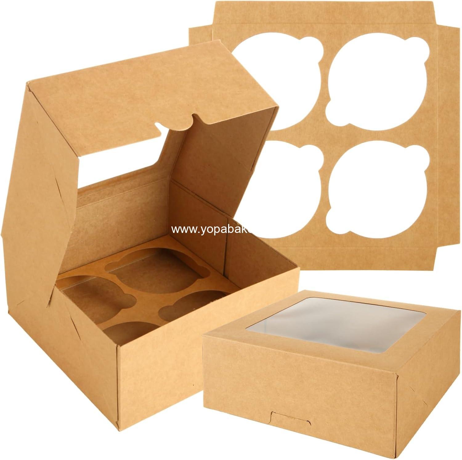 QTLCOHD 40 Pack Muffin Boxes 4 Count 6 x 6 x 3 Inch Cupcake Box Fold-Free Brown Jumbo Muffin Containers with Window for Cookie, Pastry, Cake, Dessert, Treat Packaging