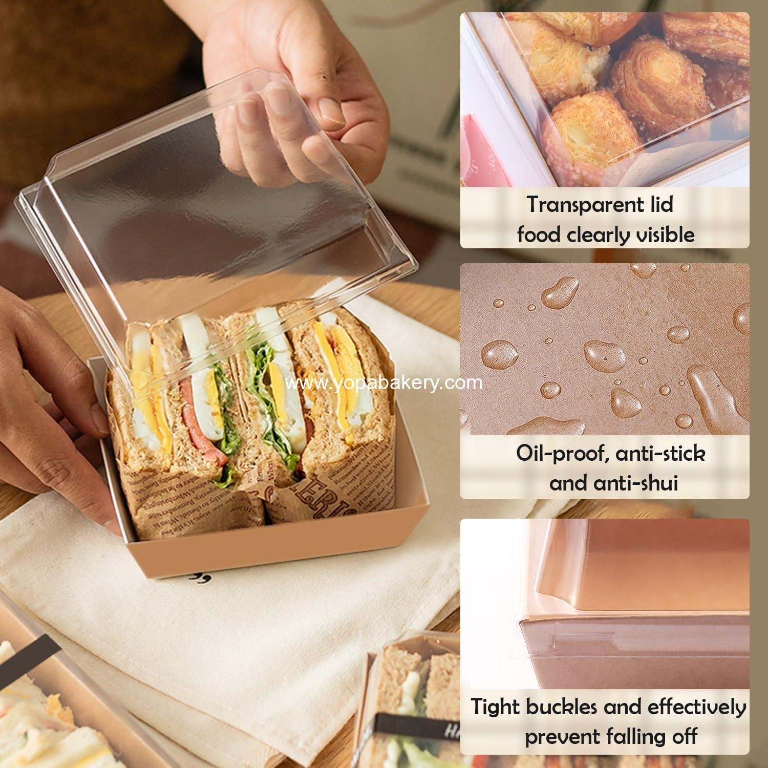Wholesale 50 Pack Mini Charcuterie Boxes with Clear Lids - 4 Inch Brown Disposable Dessert Boxes for Cookies, Sandwiches, Strawberries, Cupcakes, Macarons, and Cake Slices - Factory