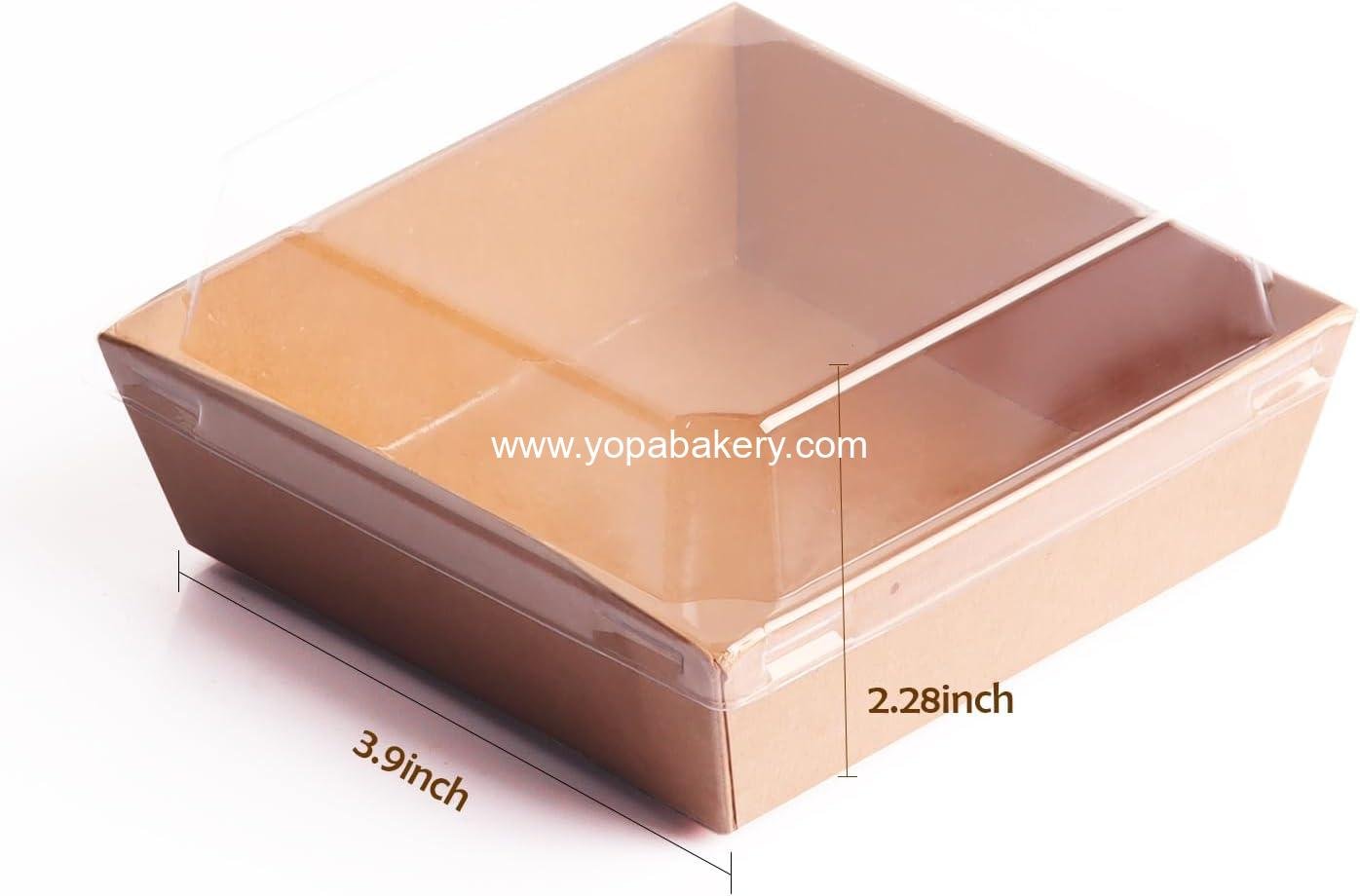 Wholesale 50 Pack Mini Charcuterie Boxes with Clear Lids - 4 Inch Brown Disposable Dessert Boxes for Cookies, Sandwiches, Strawberries, Cupcakes, Macarons, and Cake Slices - Factory