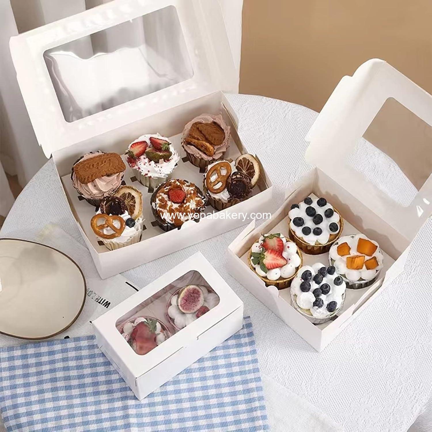 Wholesale 30-Set Cupcake Boxes with Clear Display Window for 4 Standard Cupcakes, Disposable Food Grade White Carrier, Ideal for Cupcakes, Muffins, Cookies, Pastries - Factory