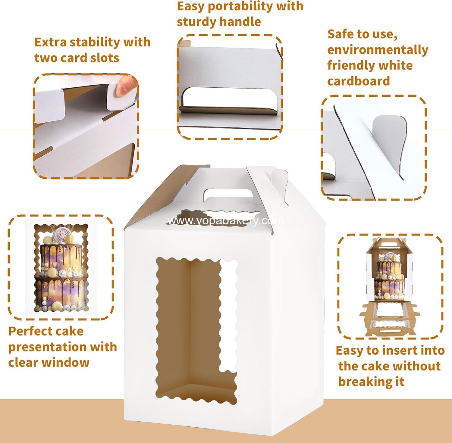 Wholesale 3 Pack 12x12x14 Inch Tall Cake Boxes for Tiered Cakes, 10 Inch and 12 Inch Cake Carrier, Large Layer Cake Box, Durable White Bakery Box, Factory