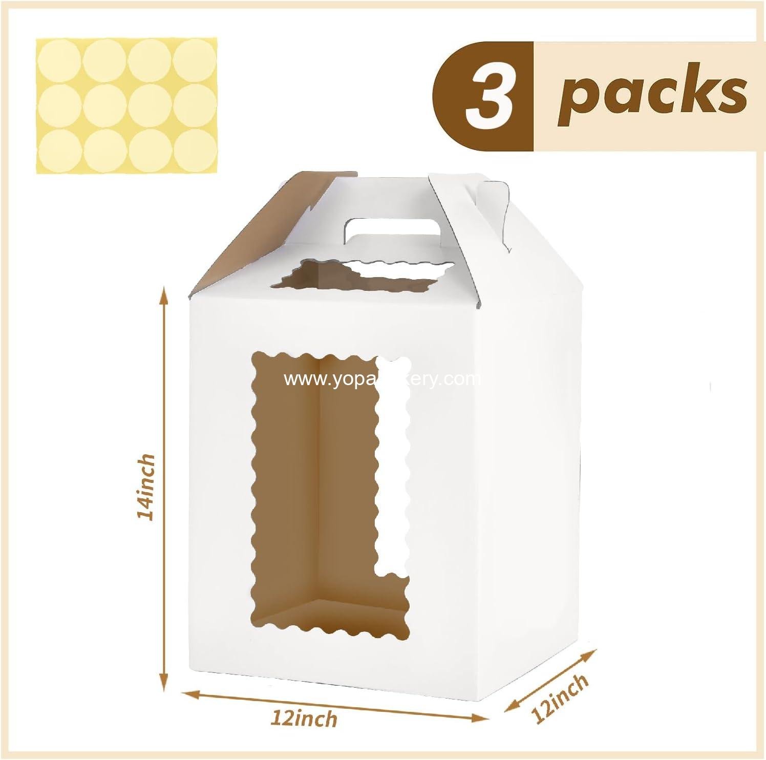 Wholesale 3 Pack 12x12x14 Inch Tall Cake Boxes for Tiered Cakes, 10 Inch and 12 Inch Cake Carrier, Large Layer Cake Box, Durable White Bakery Box, Factory