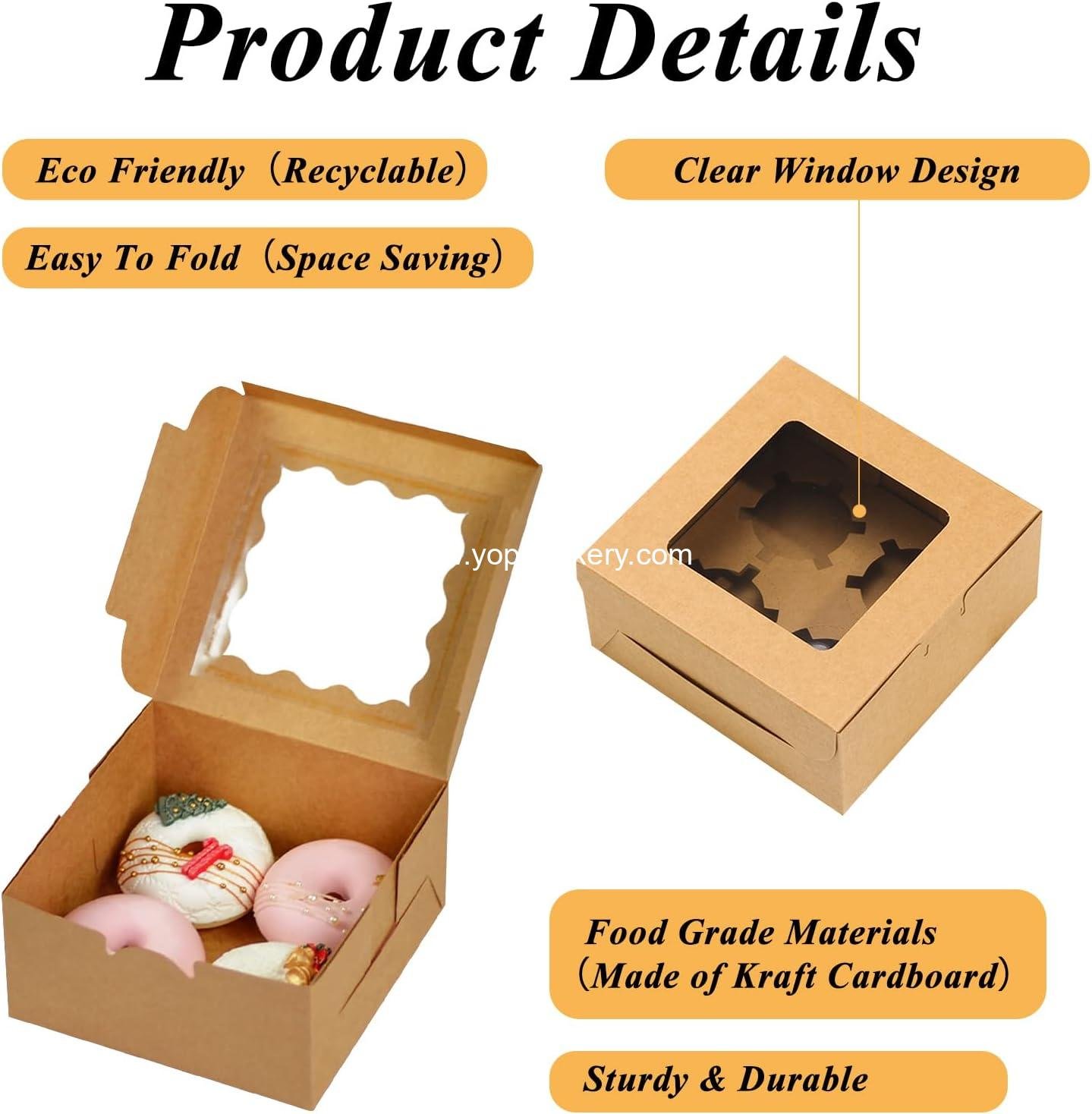 Wholesale 100 Pack Bakery Boxes with Window, 6 x 6 x 3 Inches Small Cupcake Boxes, Kraft Pastry Boxes for Cookies, Donuts, Pies, and Macarons - Factory
