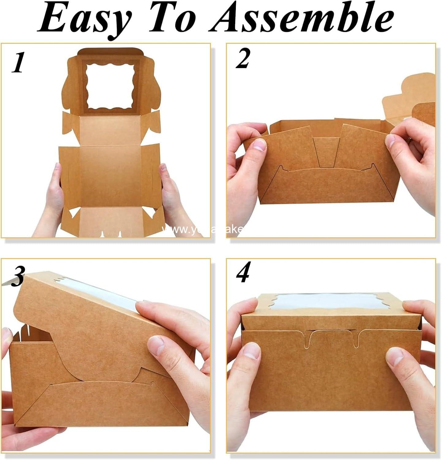 Wholesale 100 Pack Bakery Boxes with Window, 6 x 6 x 3 Inches Small Cupcake Boxes, Kraft Pastry Boxes for Cookies, Donuts, Pies, and Macarons - Factory