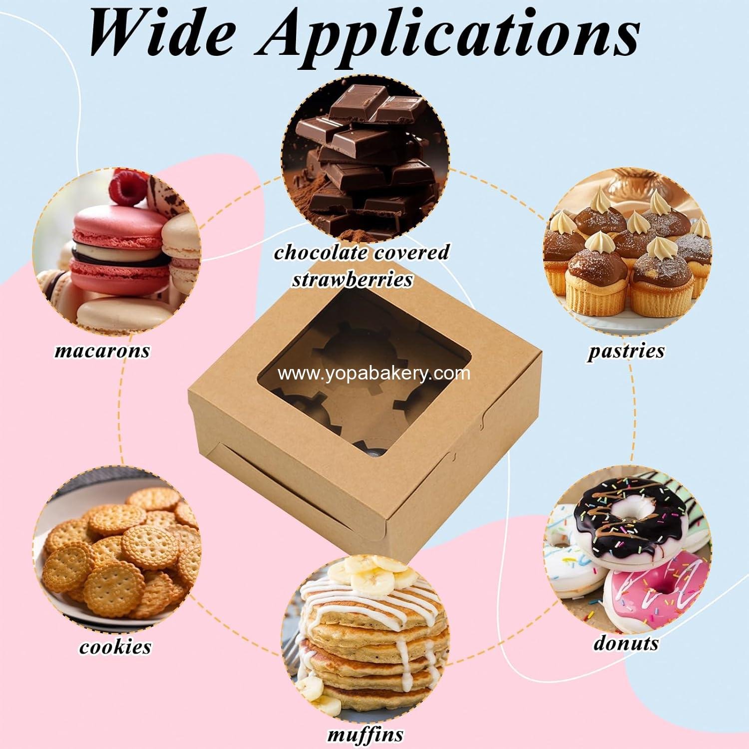 Wholesale 100 Pack Bakery Boxes with Window, 6 x 6 x 3 Inches Small Cupcake Boxes, Kraft Pastry Boxes for Cookies, Donuts, Pies, and Macarons - Factory