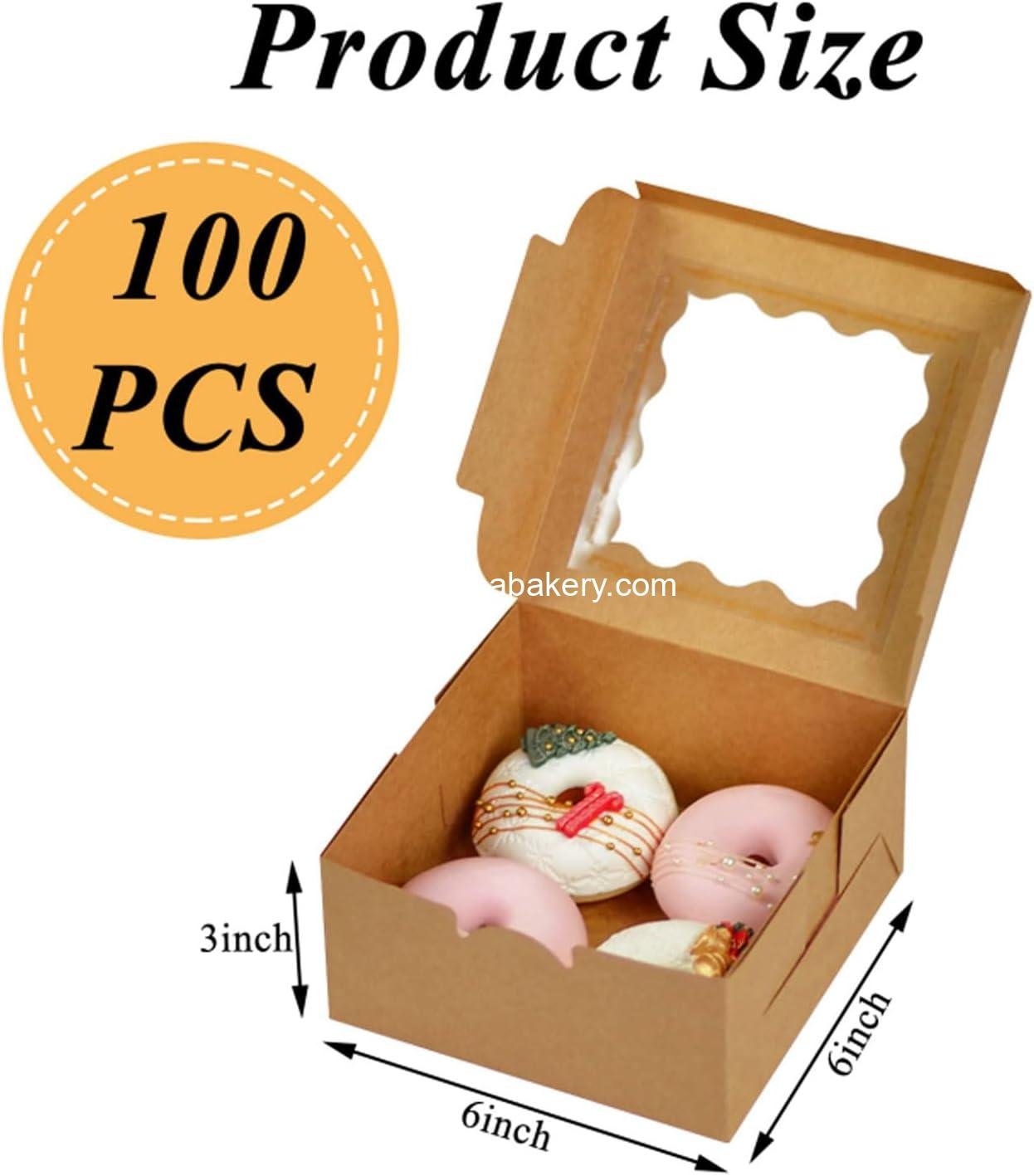 Wholesale 100 Pack Bakery Boxes with Window, 6 x 6 x 3 Inches Small Cupcake Boxes, Kraft Pastry Boxes for Cookies, Donuts, Pies, and Macarons - Factory