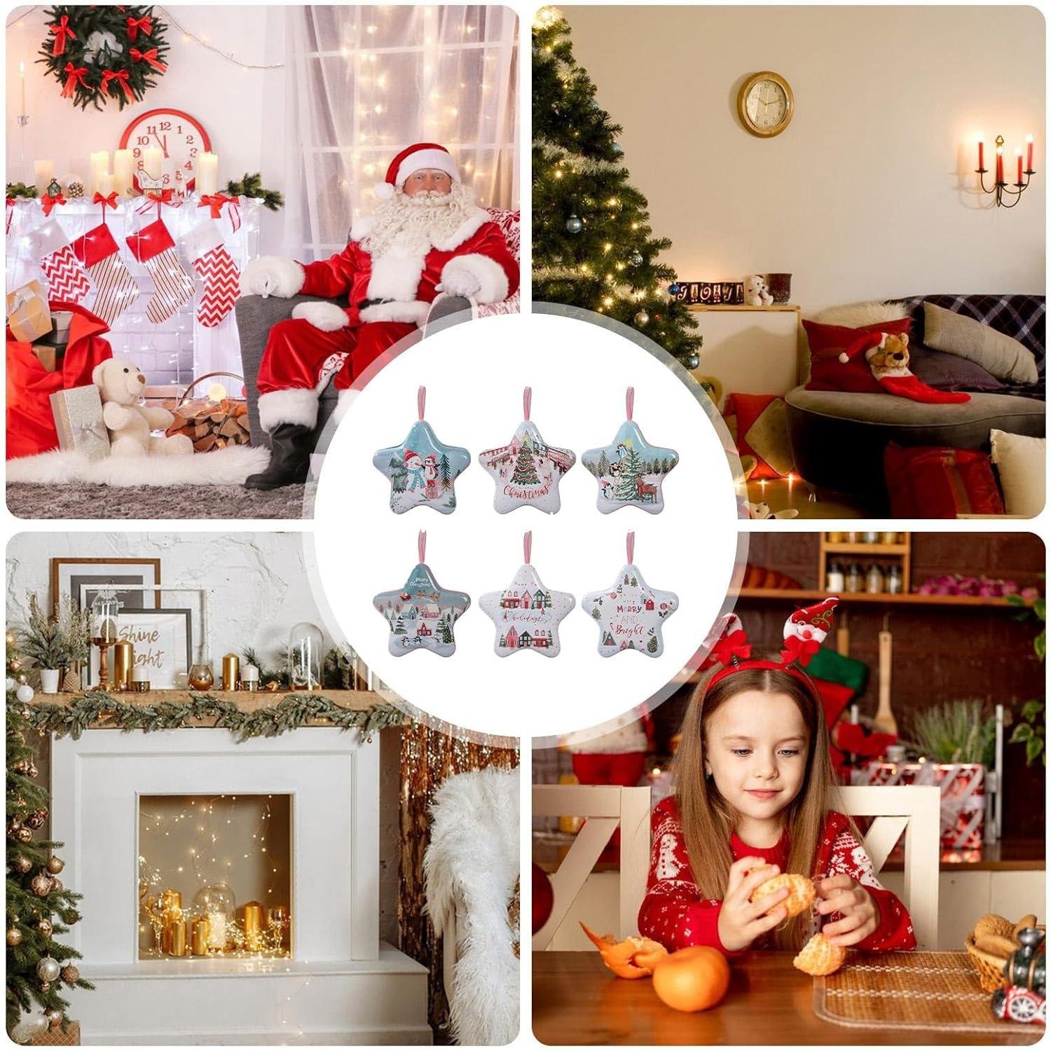 Wholesale Empty Star Tin Christmas Gift Boxes 6 Pack Holiday Treats Candy Cookie Storage Party Favor Manufacturer