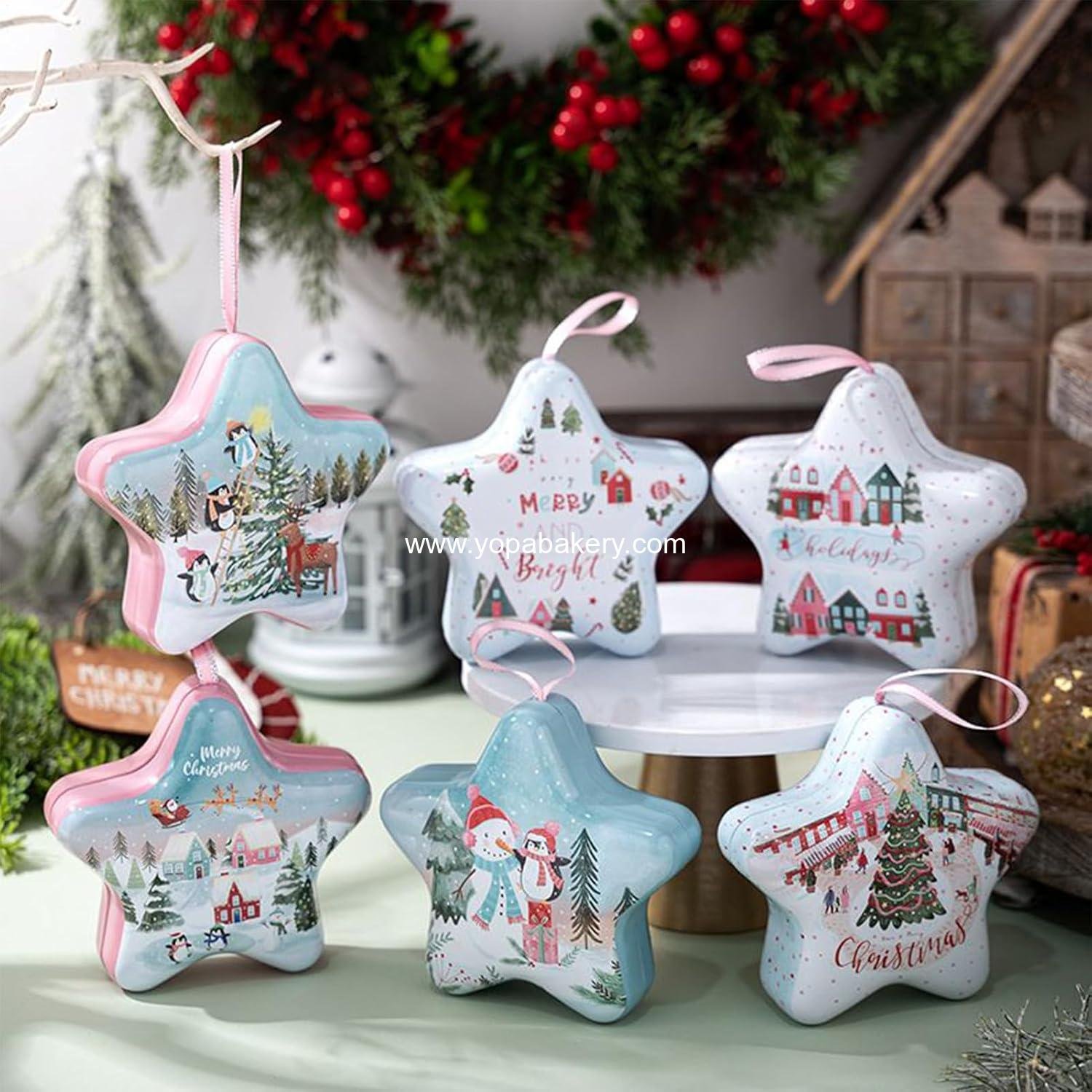 Wholesale Empty Star Tin Christmas Gift Boxes 6 Pack Holiday Treats Candy Cookie Storage Party Favor Manufacturer