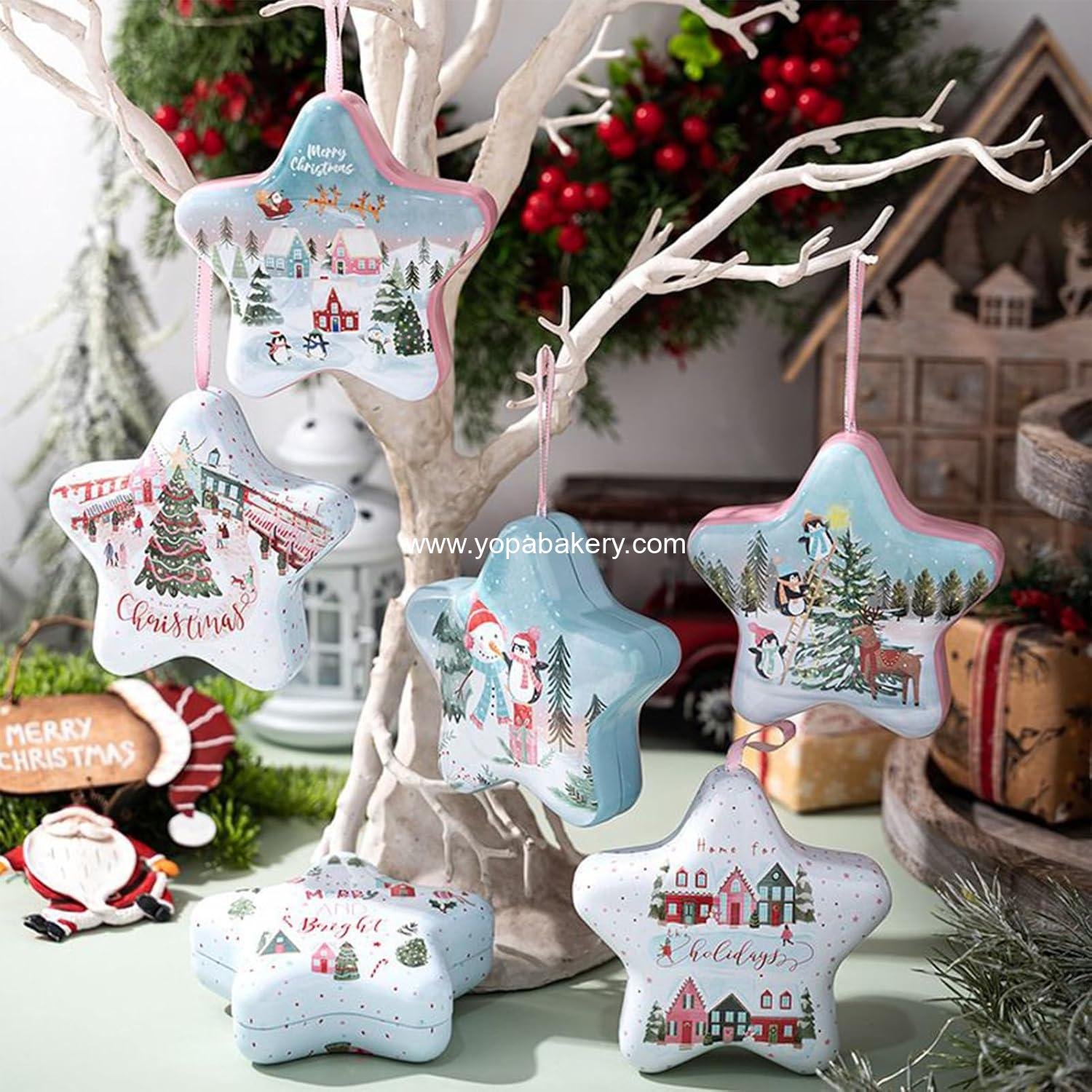 Wholesale Empty Star Tin Christmas Gift Boxes 6 Pack Holiday Treats Candy Cookie Storage Party Favor Manufacturer
