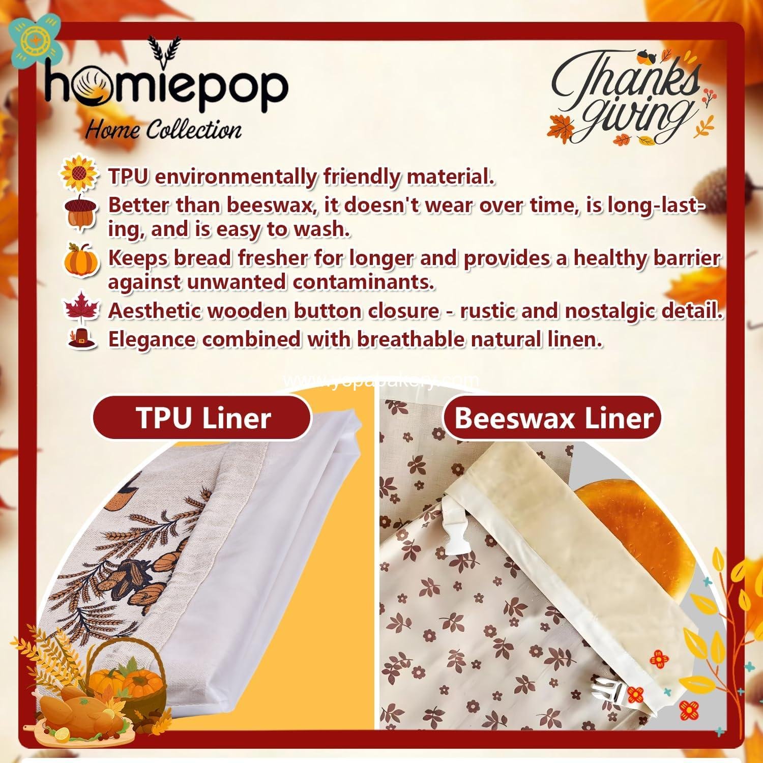 Wholesale Reusable Linen Bread Bags with Drawstring 17 x 13 Inch Festive Thanksgiving Design Perfect for Sourdough and Homemade Breads Ready to Gift Packaging Factory