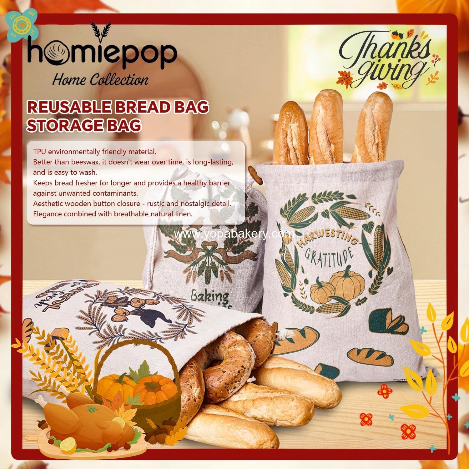 Wholesale Reusable Linen Bread Bags with Drawstring 17 x 13 Inch Festive Thanksgiving Design Perfect for Sourdough and Homemade Breads Ready to Gift Packaging Factory