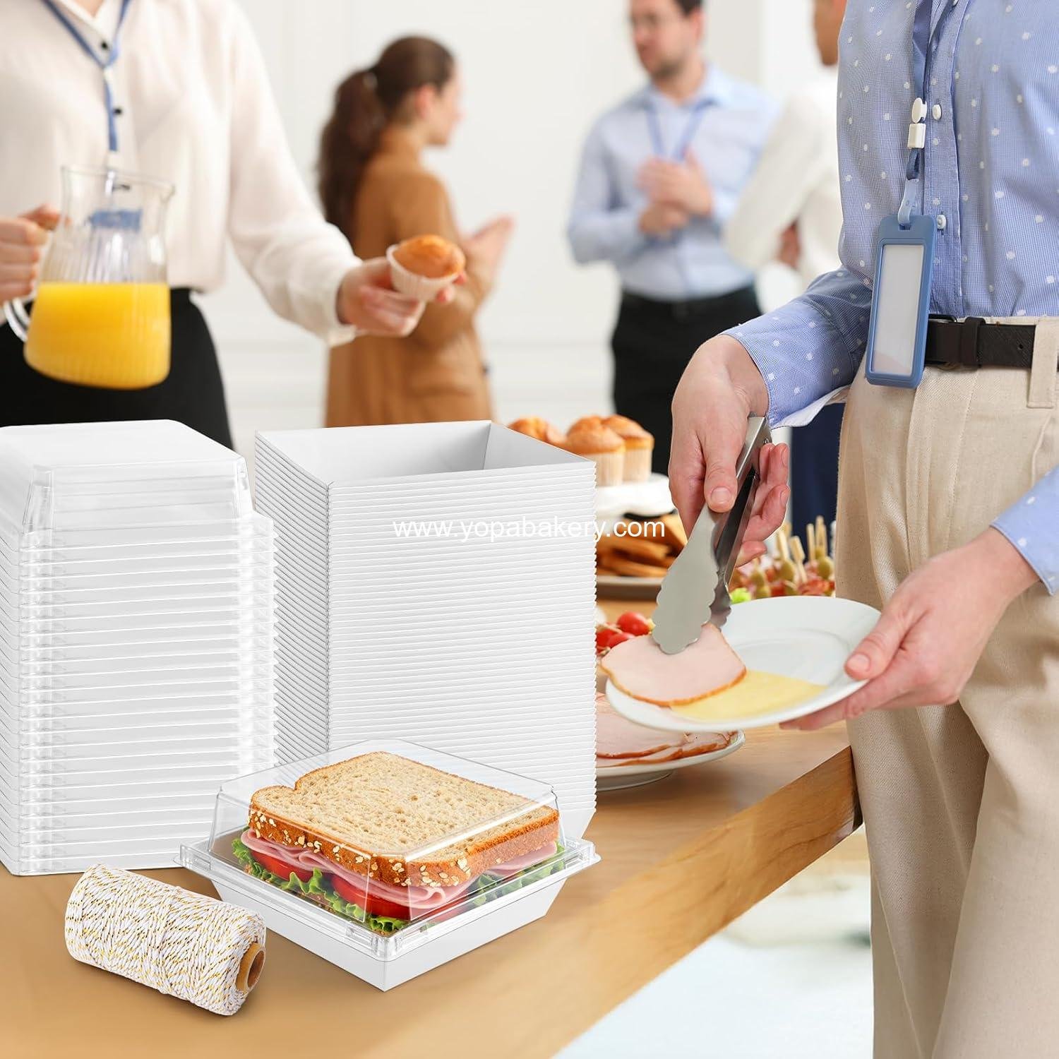 Wholesale 100 Pack 4.7 Inch Charcuterie Boxes with Clear Lids, White Paper Bakery Dessert To Go Containers for Cakes Cookies Sandwiches, Rope Included, manufacturer