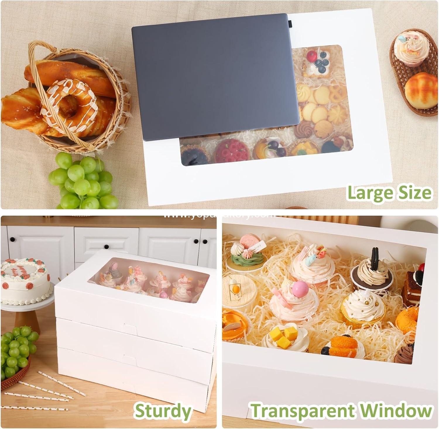 Wholesale Half Sheet Cake Boxes 19x14x4in White Bakery Packaging with Window for Pastry Donuts Cupcakes Pies supplier