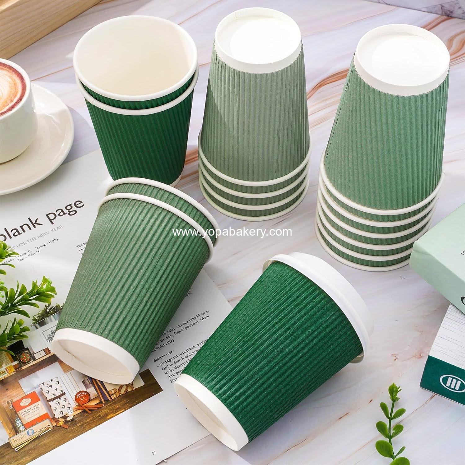 Wholesale 100ct 12oz Gradient Sage Green Disposable Coffee Cups with Insulated Ripple Wall Lids Hot Drink Party Supplies manufacturer