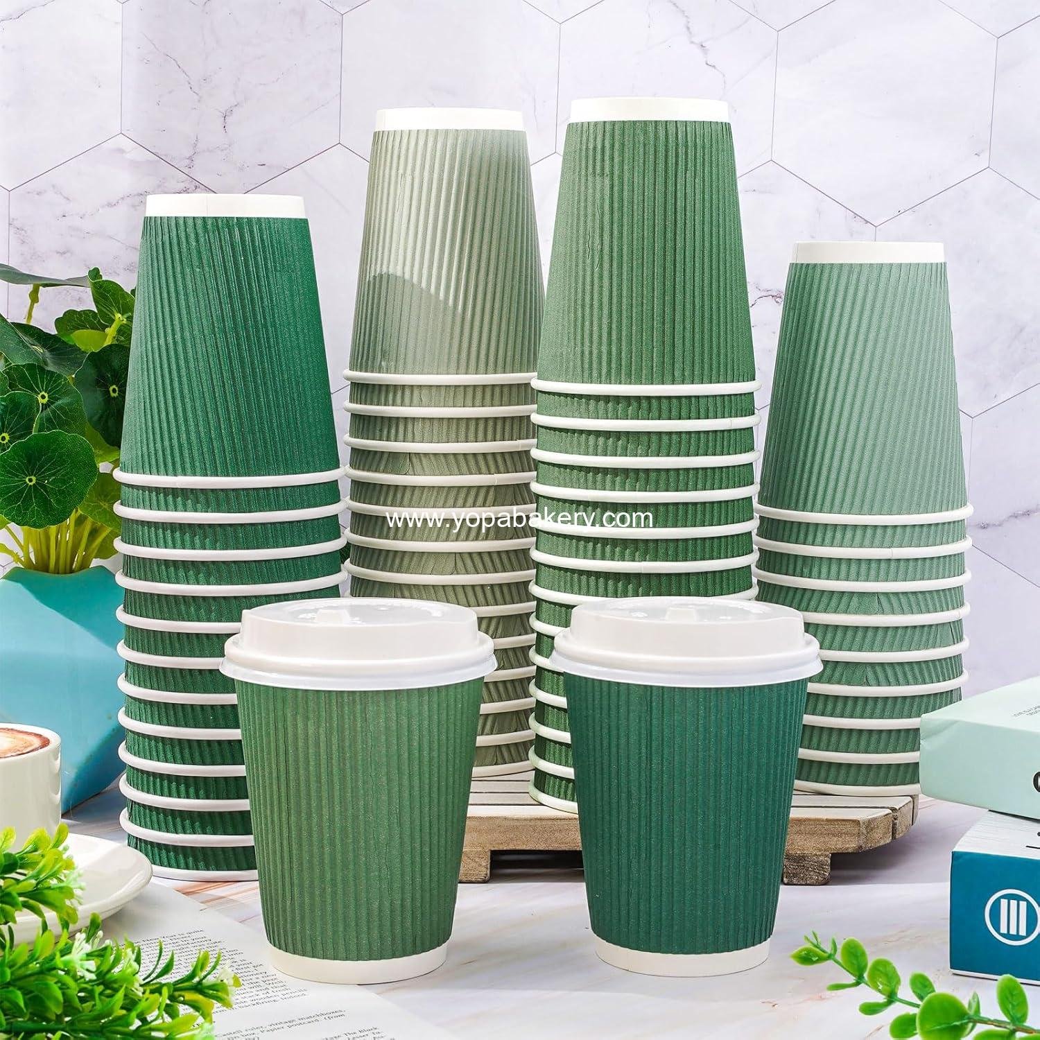 Wholesale 100ct 12oz Gradient Sage Green Disposable Coffee Cups with Insulated Ripple Wall Lids Hot Drink Party Supplies manufacturer