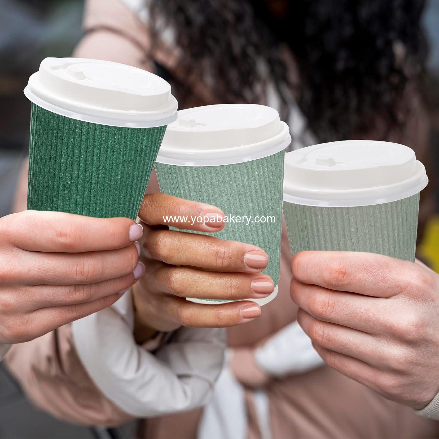 Wholesale 100ct 12oz Gradient Sage Green Disposable Coffee Cups with Insulated Ripple Wall Lids Hot Drink Party Supplies manufacturer