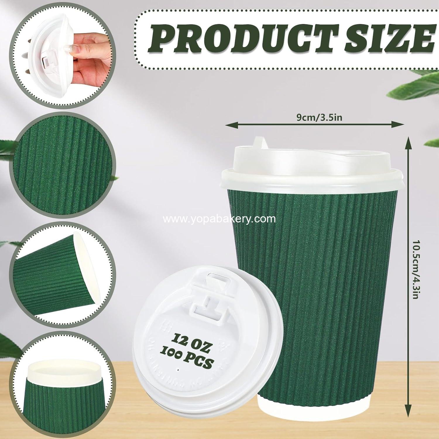 Wholesale 100ct 12oz Gradient Sage Green Disposable Coffee Cups with Insulated Ripple Wall Lids Hot Drink Party Supplies manufacturer