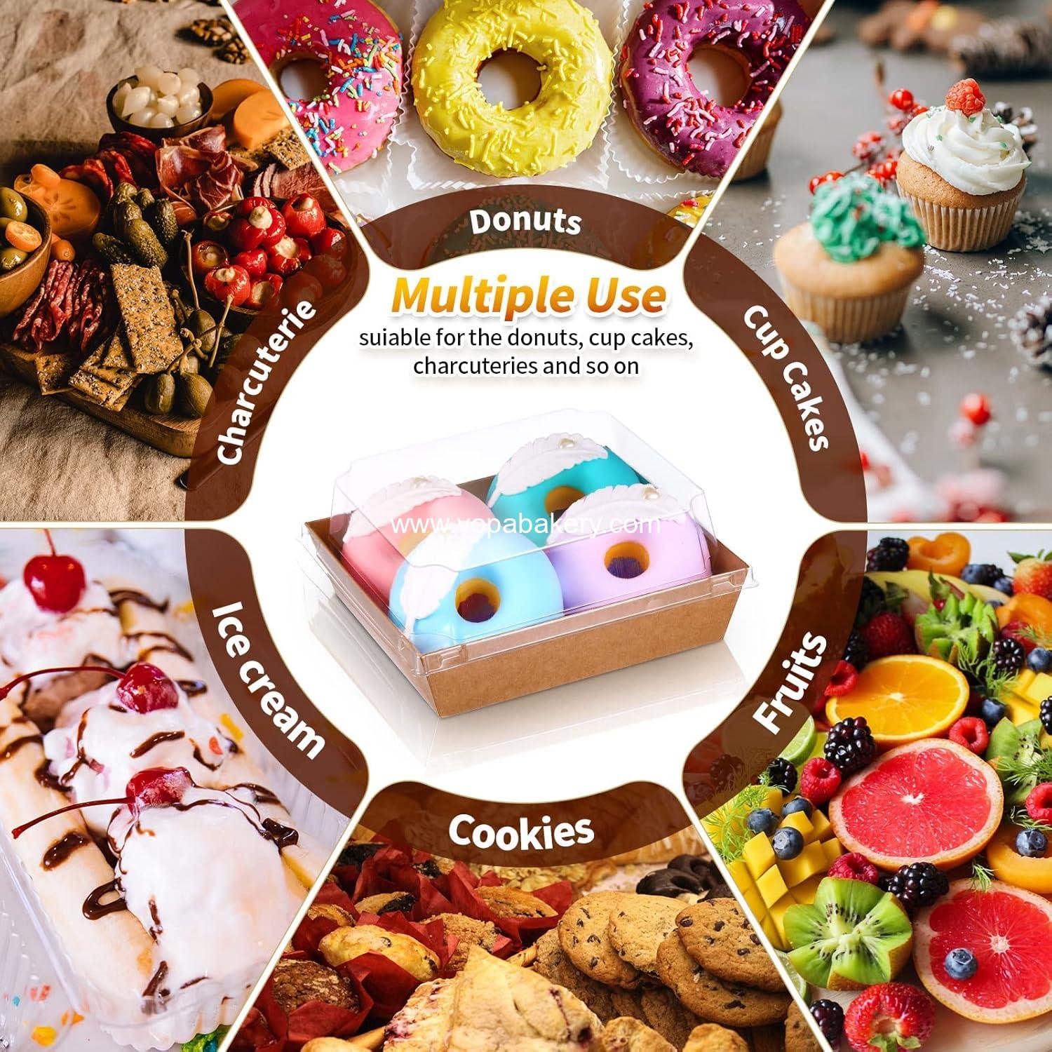 Wholesale 200 Disposable Charcuterie Boxes with Clear Lids Bakery Dessert Cookie Cake Salad Sandwich Food Containers 100 Brown Square Containers 100 Bamboo Skewers supplier