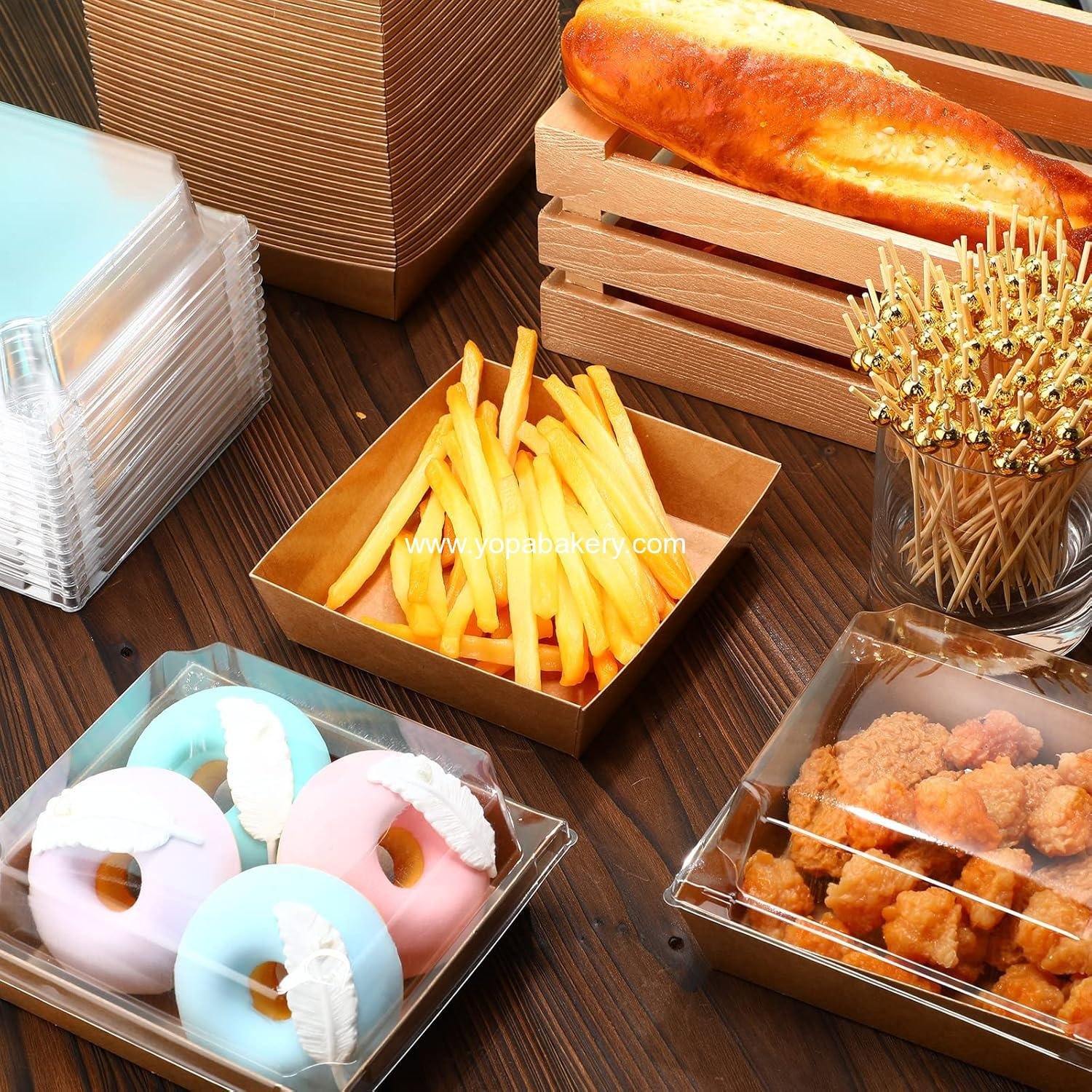 Wholesale 200 Disposable Charcuterie Boxes with Clear Lids Bakery Dessert Cookie Cake Salad Sandwich Food Containers 100 Brown Square Containers 100 Bamboo Skewers supplier