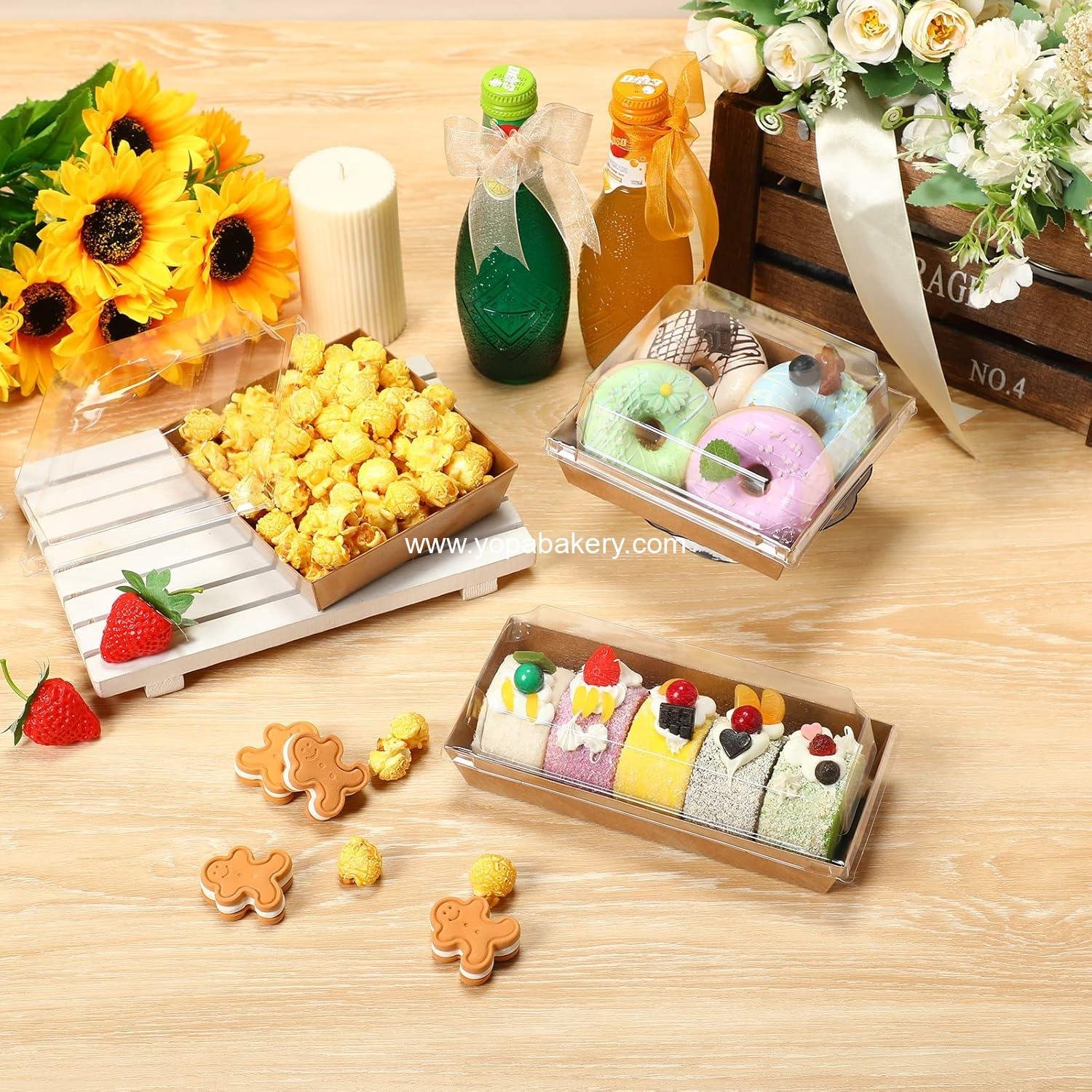 Wholesale 200 Disposable Charcuterie Boxes with Clear Lids Bakery Dessert Cookie Cake Salad Sandwich Food Containers 100 Brown Square Containers 100 Bamboo Skewers supplier