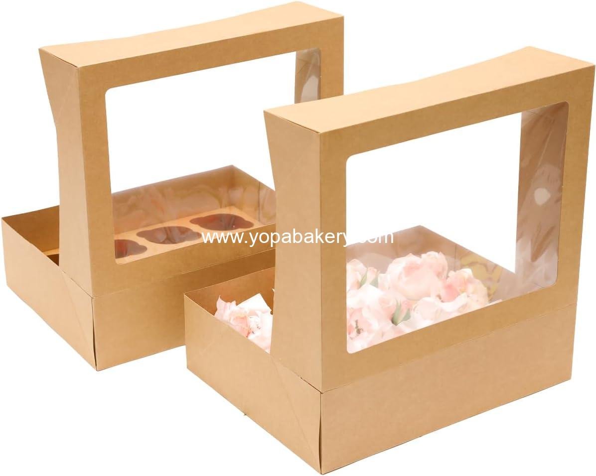 Wholesale 12 Cupcake Containers 6-Pack Brown Carriers with Window 13x10x3.5 inch supplier