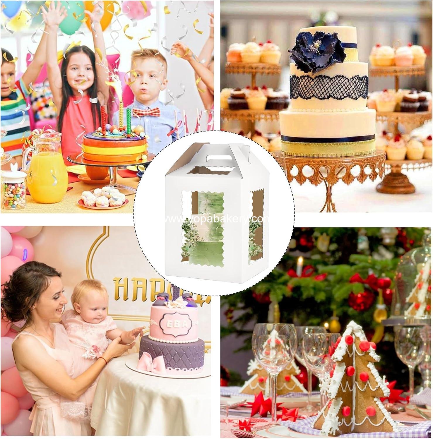 Wholesale 12inch Tall White Cake Boxes 6 Window Handle 12x12x12 Tiered Square Carrier for 10