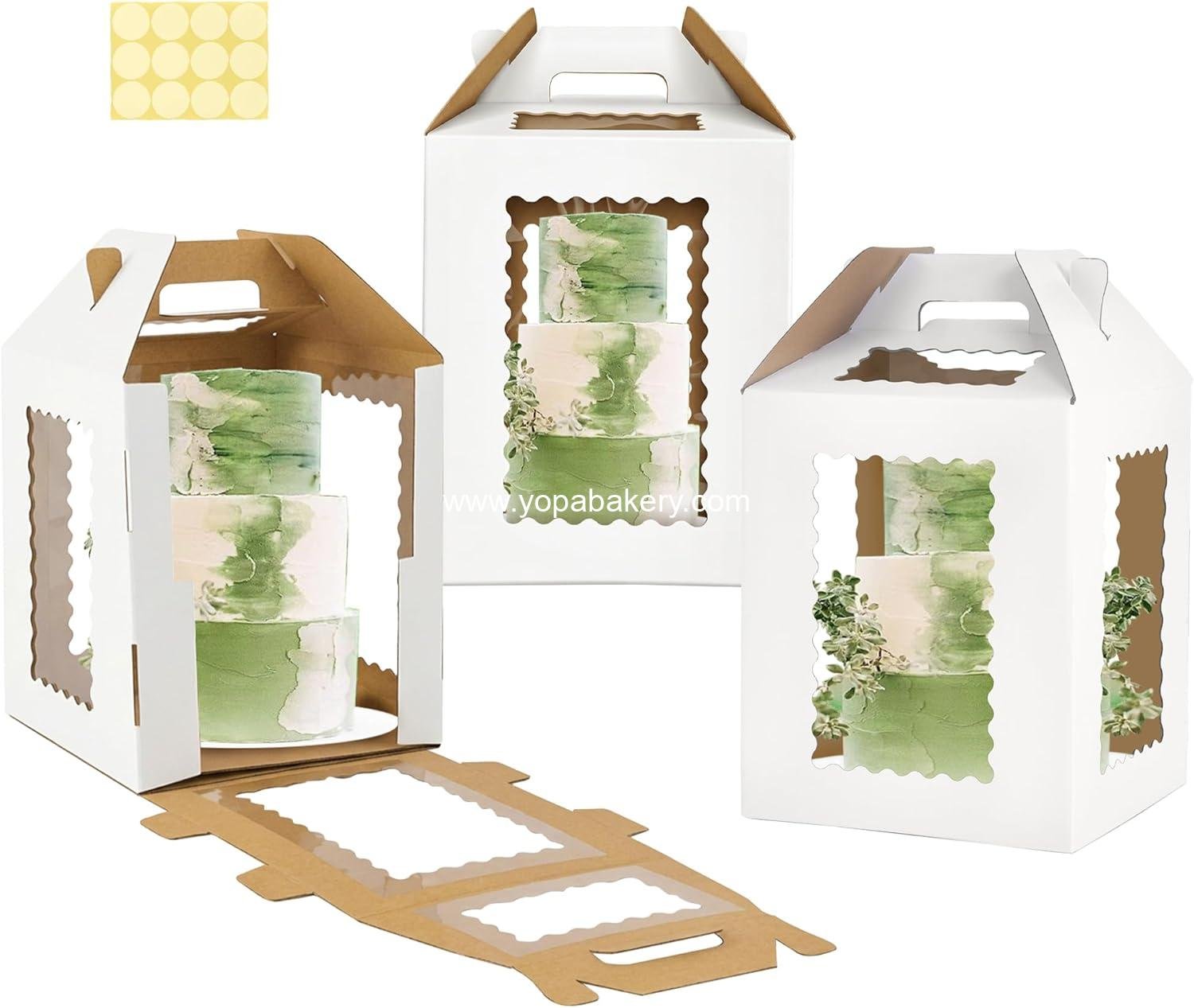 Wholesale 12inch Tall White Cake Boxes 6 Window Handle 12x12x12 Tiered Square Carrier for 10" & 12" Cakes 3 Pack manufacturer