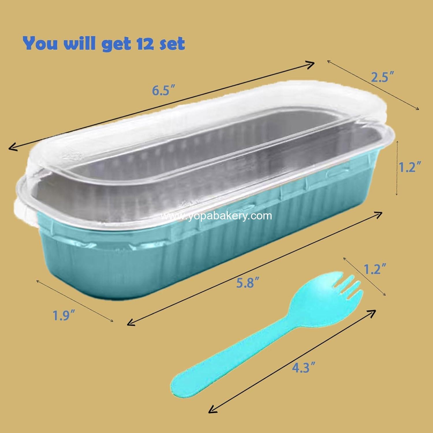 Wholesale 12Pack Mini 6.8oz Aluminum Foil Loaf Pans with Lids Spoons Blue Disposable Baking Cake Muffin Tins manufacturer