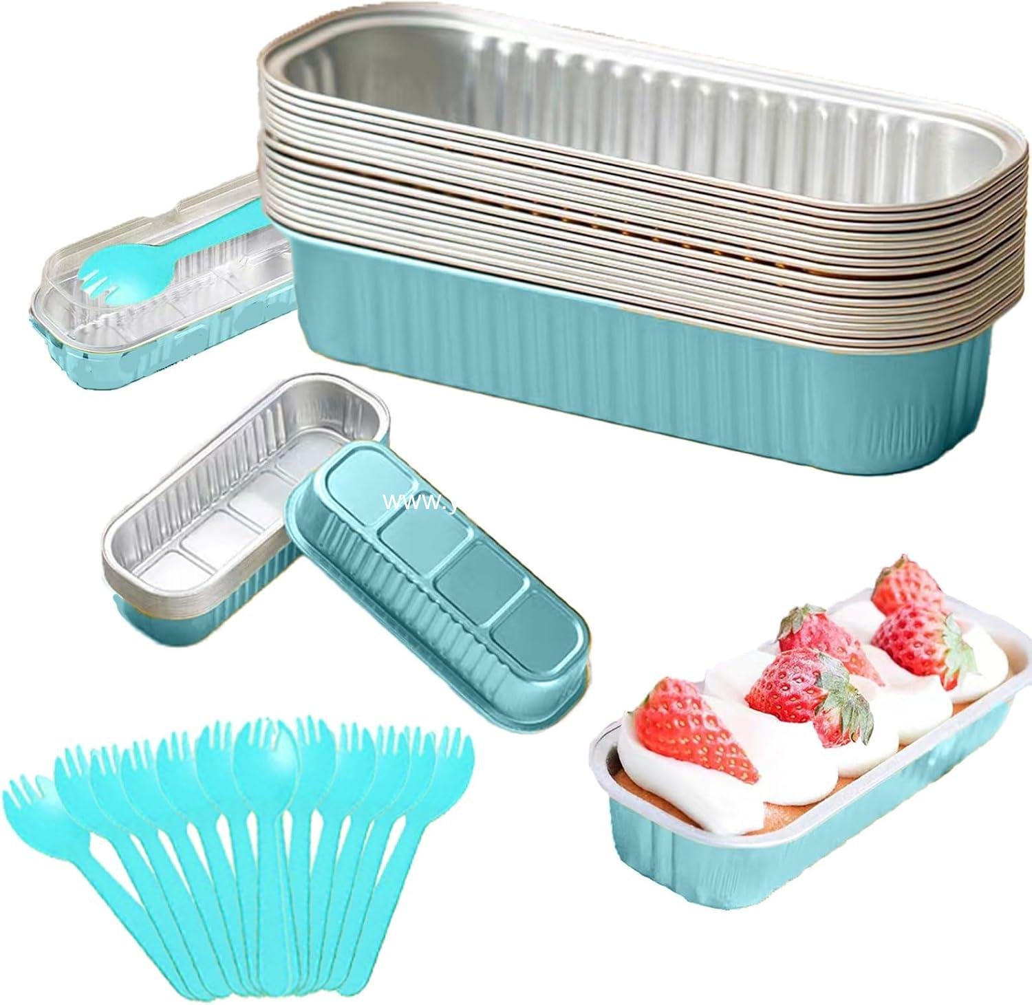12Pack Mini Loaf Pans with Lids and Spoons, 6.8oz Disposable Rectangle Aluminum Foil Oven Cake Container, Baking Bread Muffin Dessert Tins for Family Gatherings and Picnics (Blue)