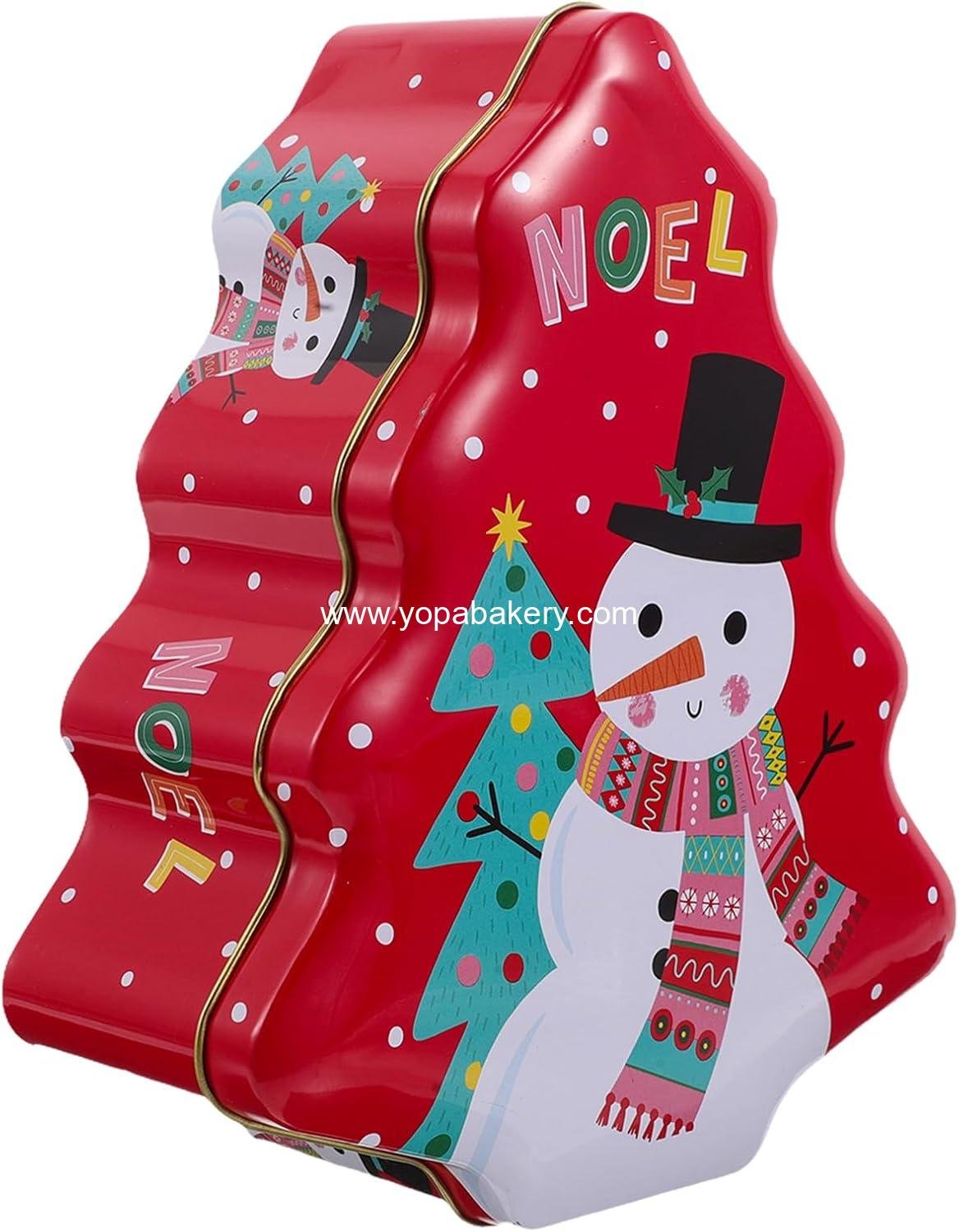 LOGOFUN Christmas Tree Cookie Candy Tin Box with Lid Fillable Iron Container for Xmas Holiday Treats