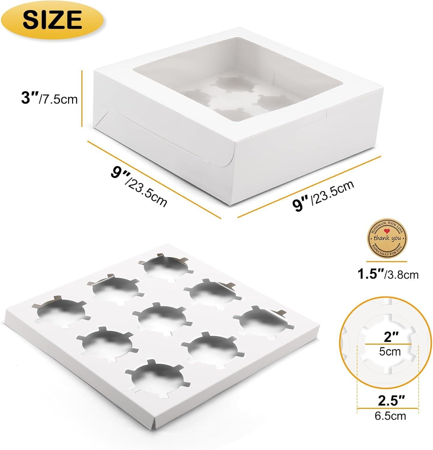 Wholesale 9-Count White Cupcake Boxes 9x9x3 Inch with Clear Window & Insert for Cookies Muffins manufacturer