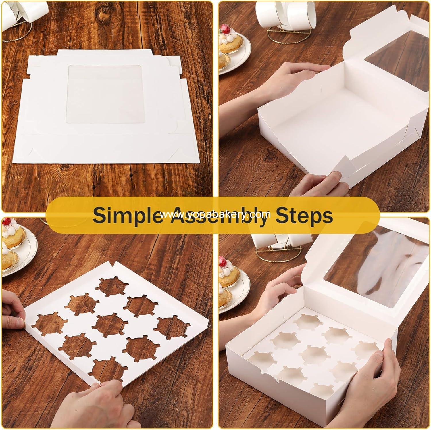 Wholesale 9-Count White Cupcake Boxes 9x9x3 Inch with Clear Window & Insert for Cookies Muffins manufacturer
