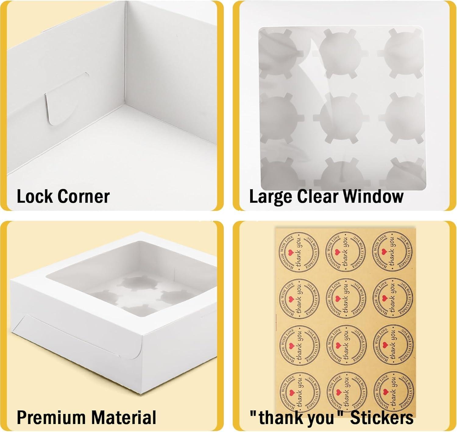 Wholesale 9-Count White Cupcake Boxes 9x9x3 Inch with Clear Window & Insert for Cookies Muffins manufacturer