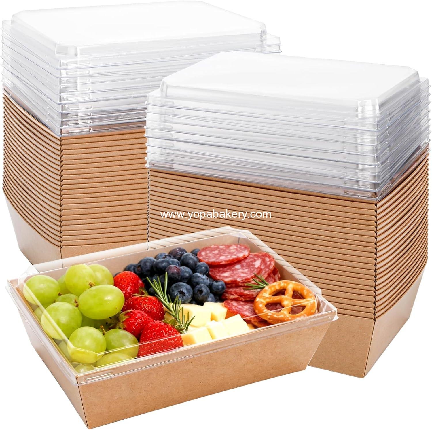 Wholesale 50 Pack Large Charcuterie Boxes 8.4"x5.7"x2.8" Bakery Dessert Sandwich Paper Food Containers with Clear Lids for Cookies Donuts Muffins Salad Pastry Brown factory