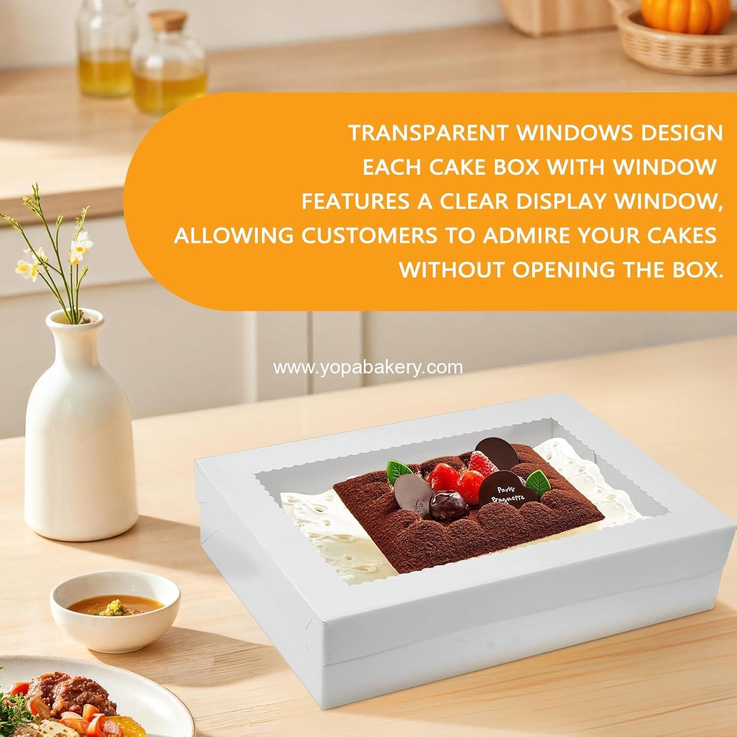 Wholesale 14x10x4 Inch White Bakery Boxes with Large Window for Quarter Sheet Cakes Pastries and Pies supplier Wholesale 14x10x4 Inch White Bakery Boxes with Large Window for Quarter Sheet Cakes Pastries and Pies supplier